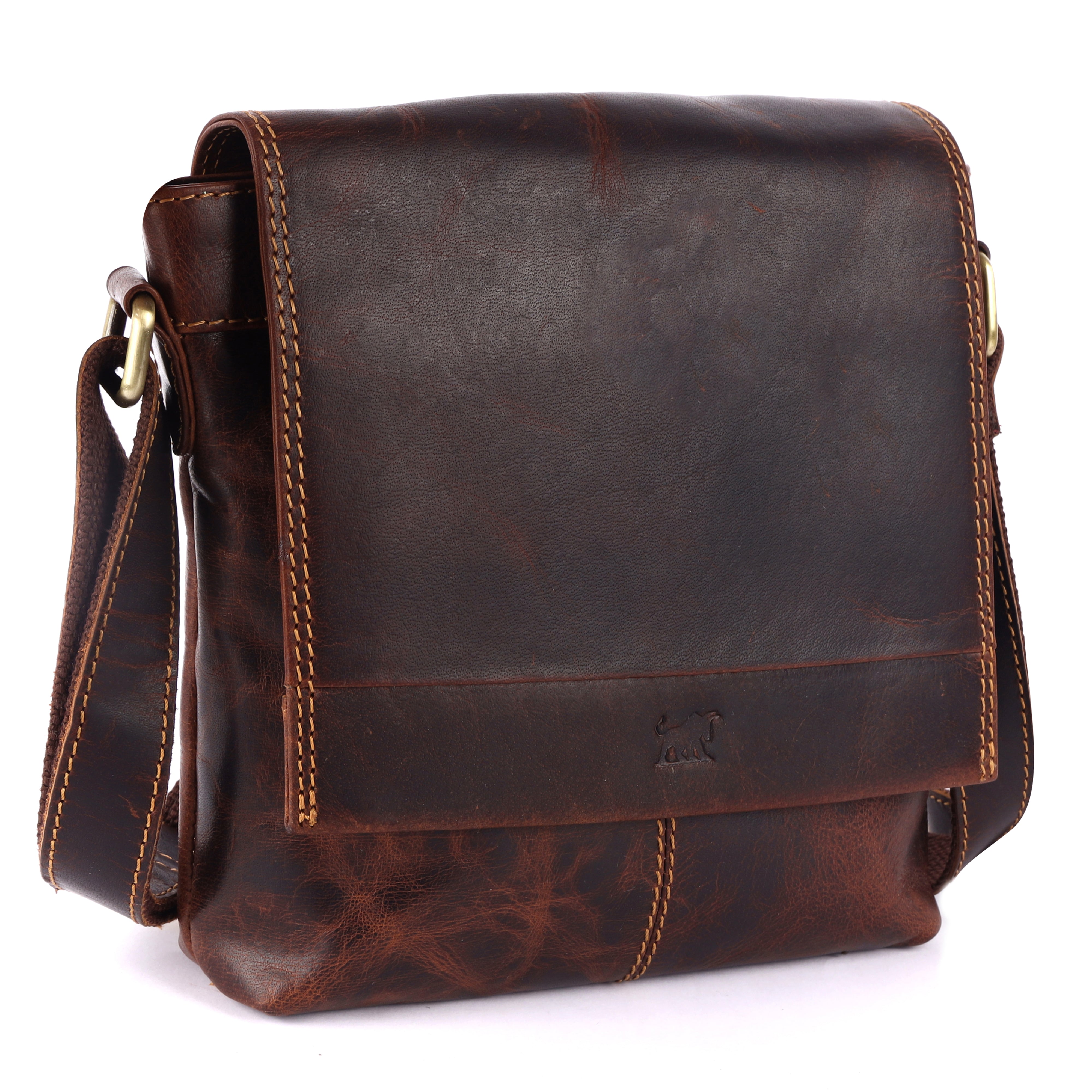GM Leather Tan & Black Full-Grain Crossbody Messenger Bag(NZ-704 WL -BLK)