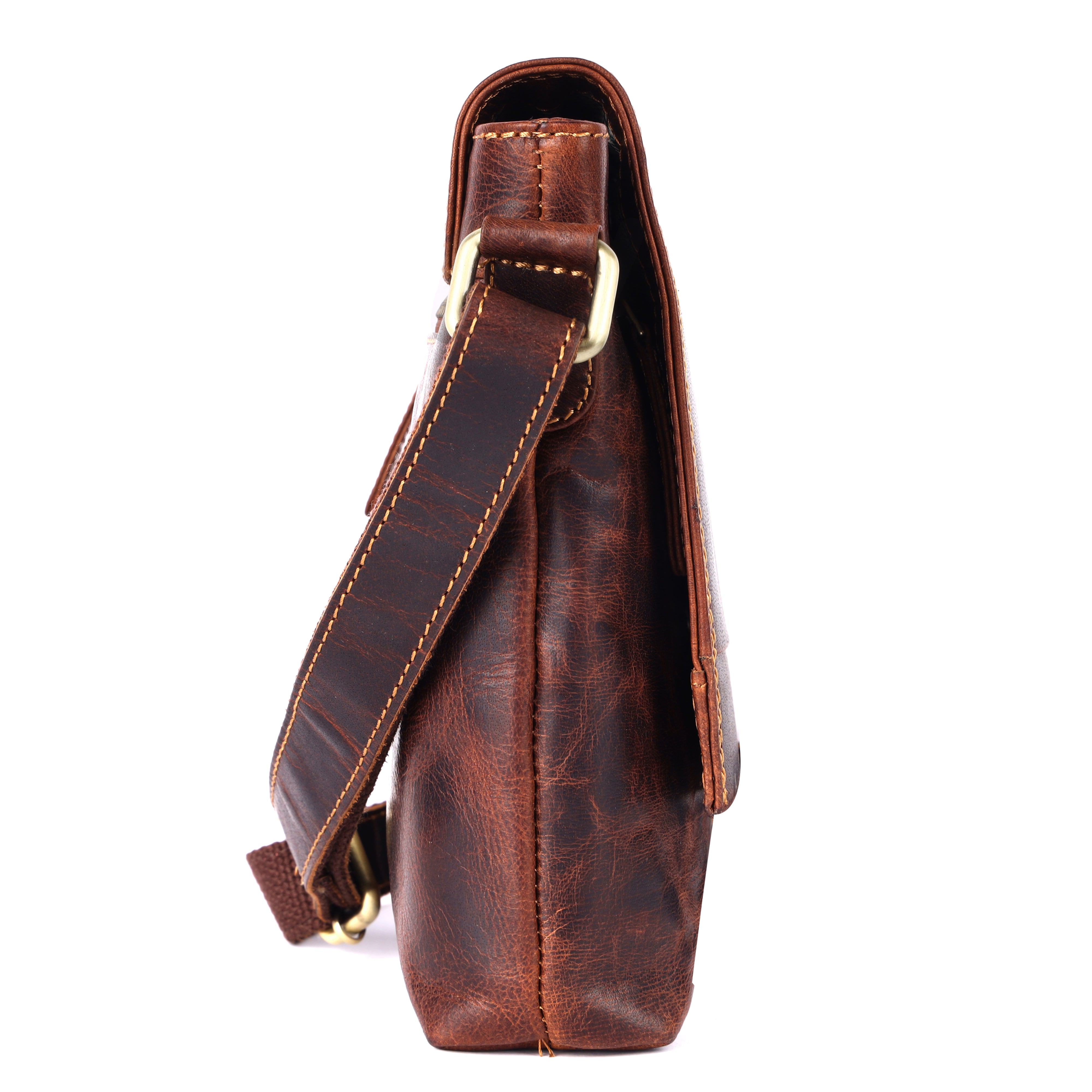 GM Leather Tan & Black Full-Grain Crossbody Messenger Bag(NZ-704 WL -BLK)