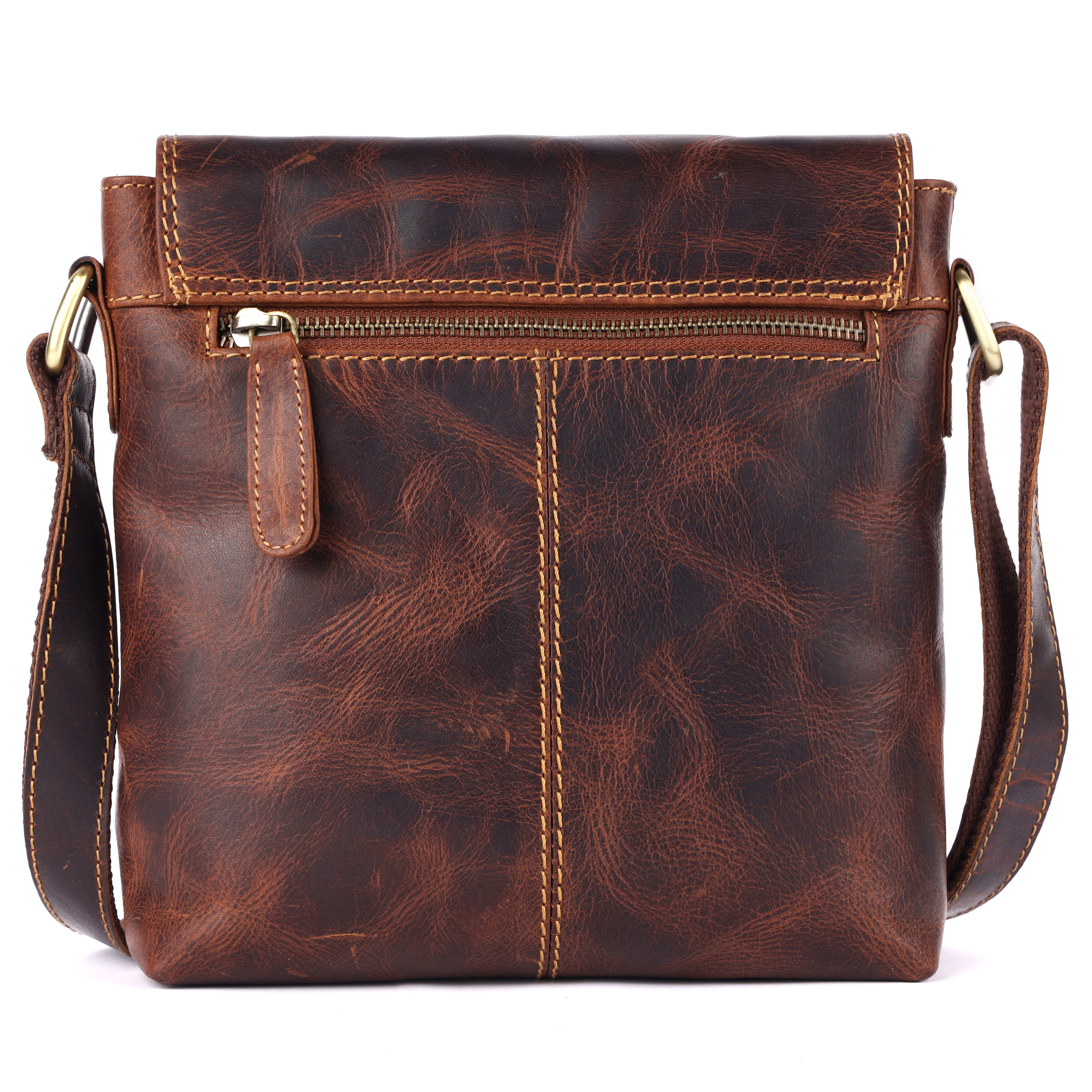 GM Leather Tan & Black Full-Grain Crossbody Messenger Bag(NZ-704 WL -BLK)