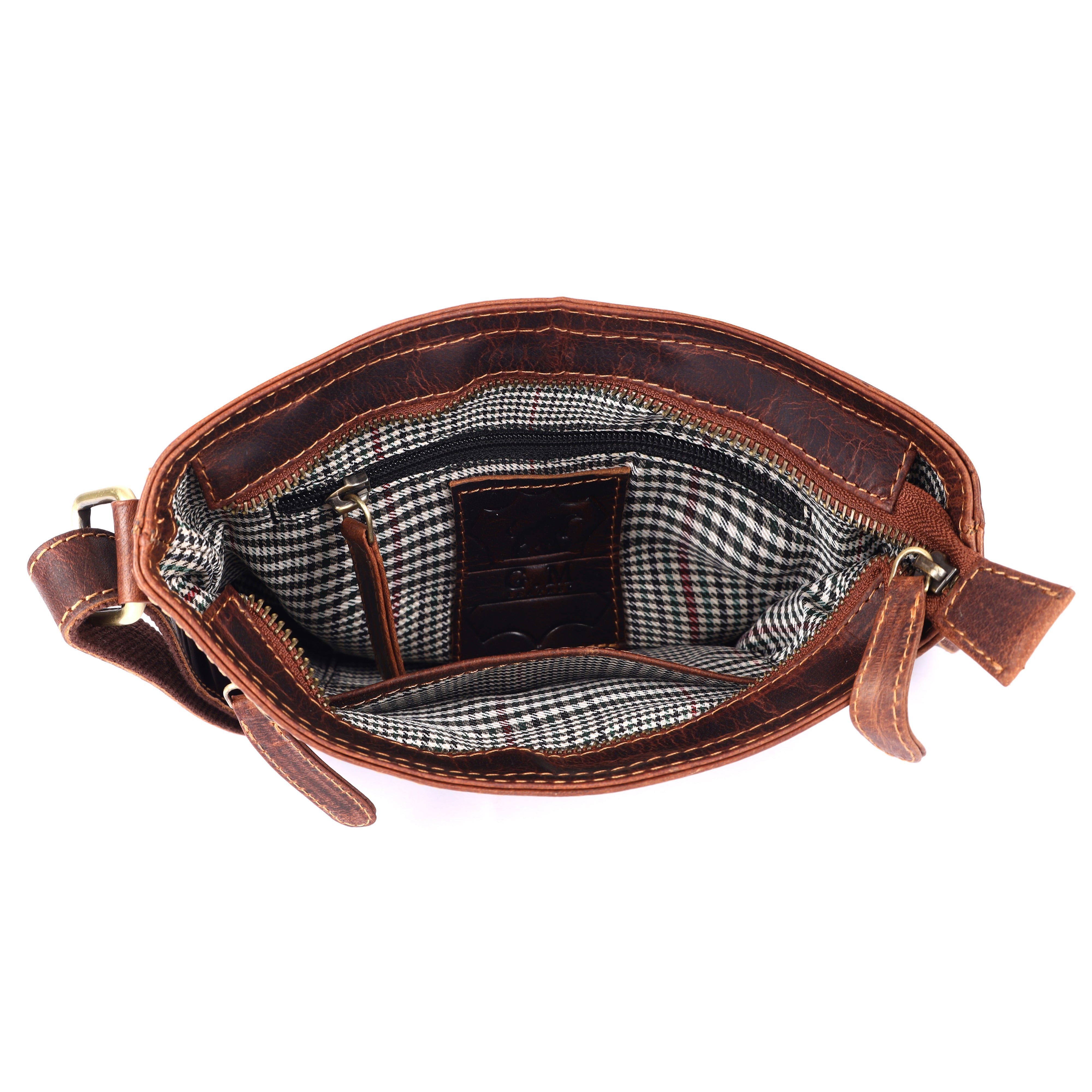 GM Leather Tan & Black Full-Grain Crossbody Messenger Bag(NZ-704 WL -BLK)