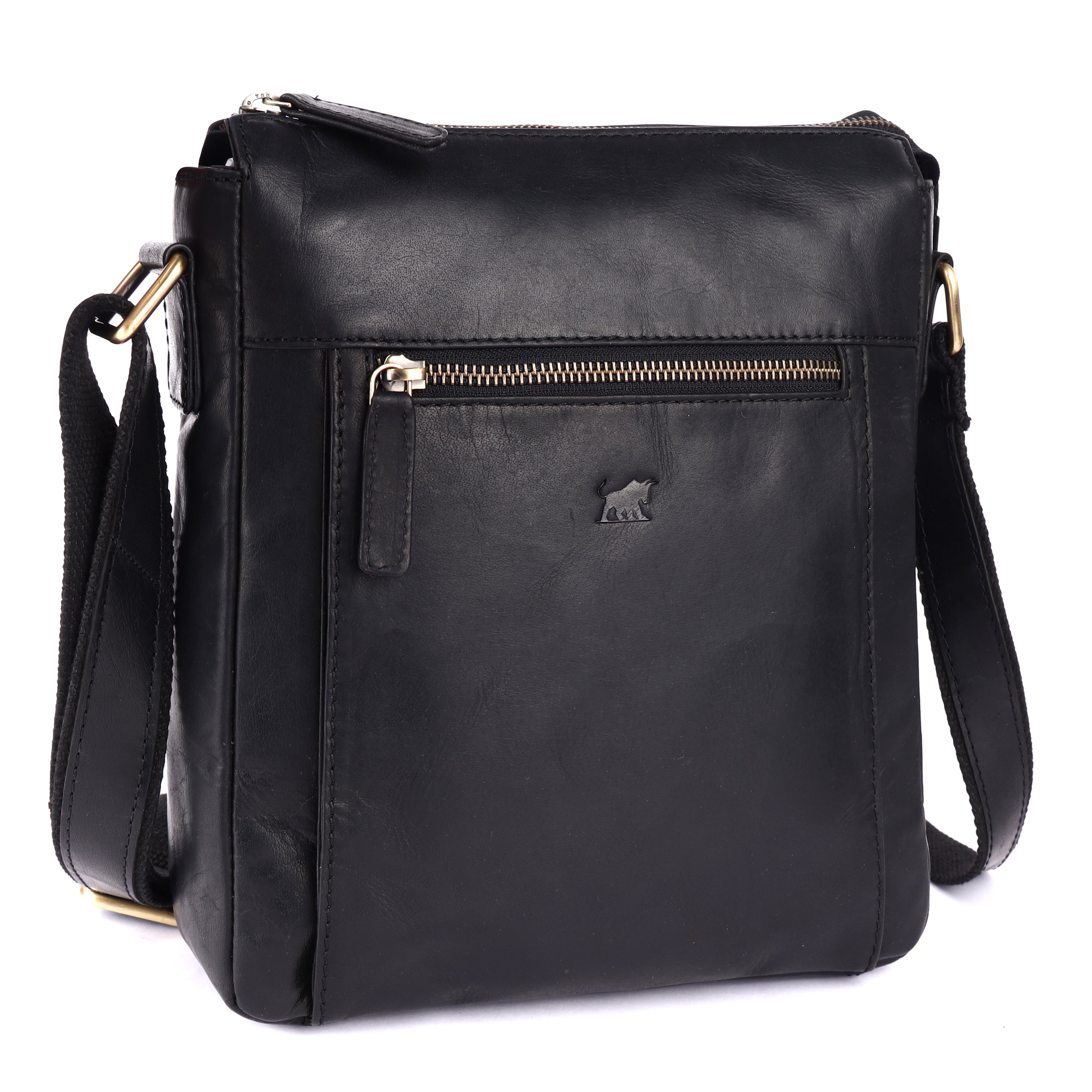 GM Leather Vintage Brown & Black Crossbody Messenger Bag (GM -NZ-005 WL)