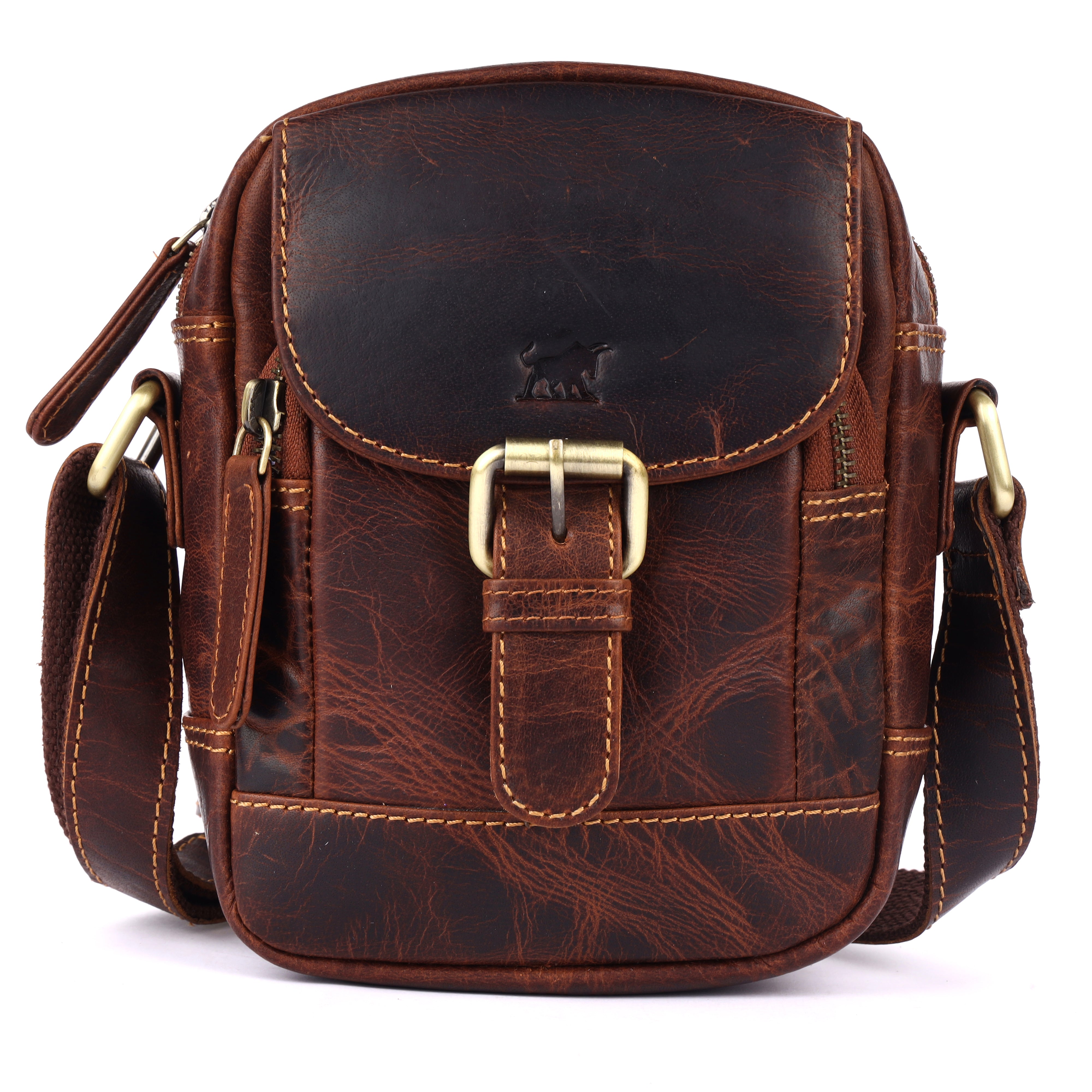 GM Leather Vintage Brown Crossbody Bag – Full-Grain Leather(GM -NZ-2111 WL)