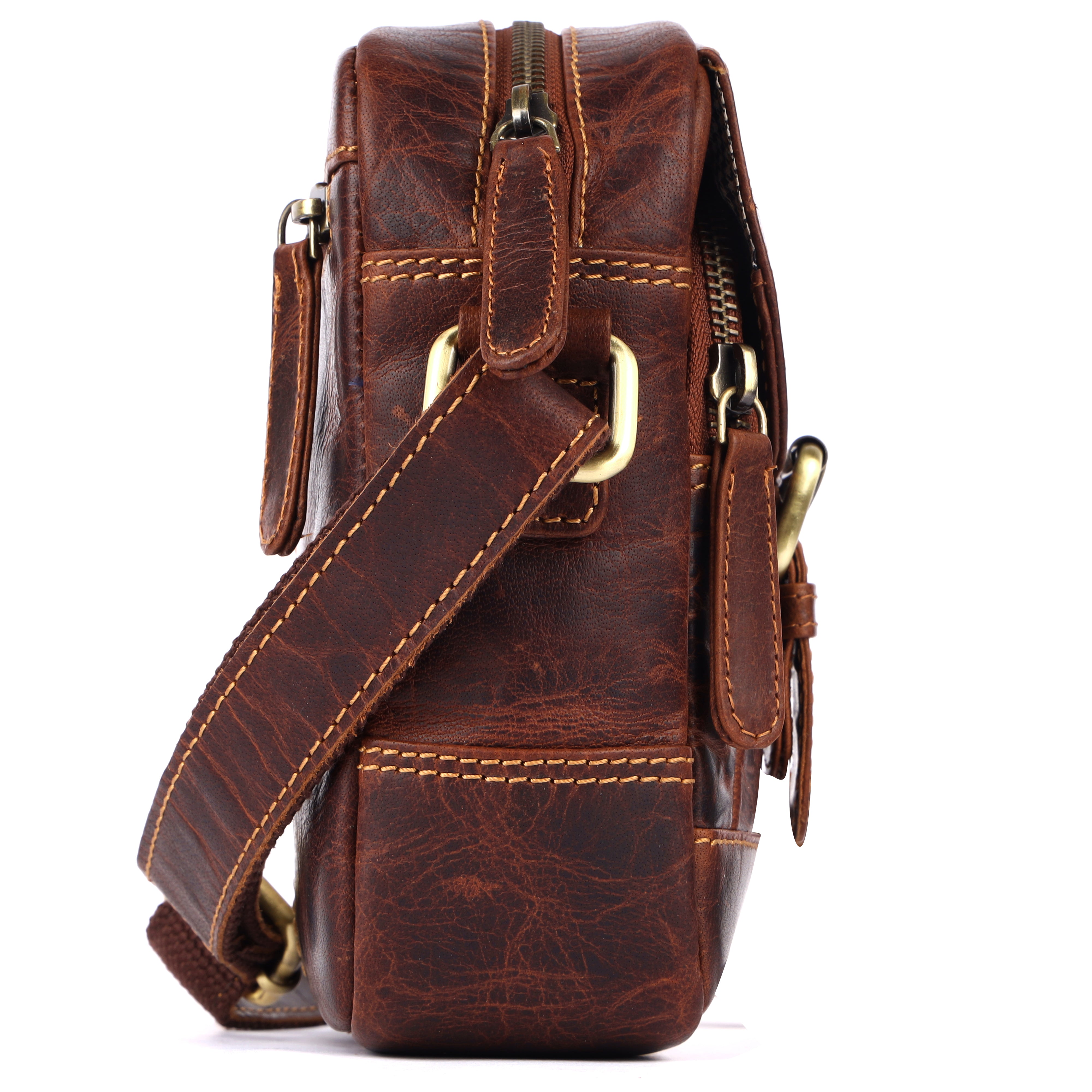GM Leather Vintage Brown Crossbody Bag – Full-Grain Leather(GM -NZ-2111 WL)