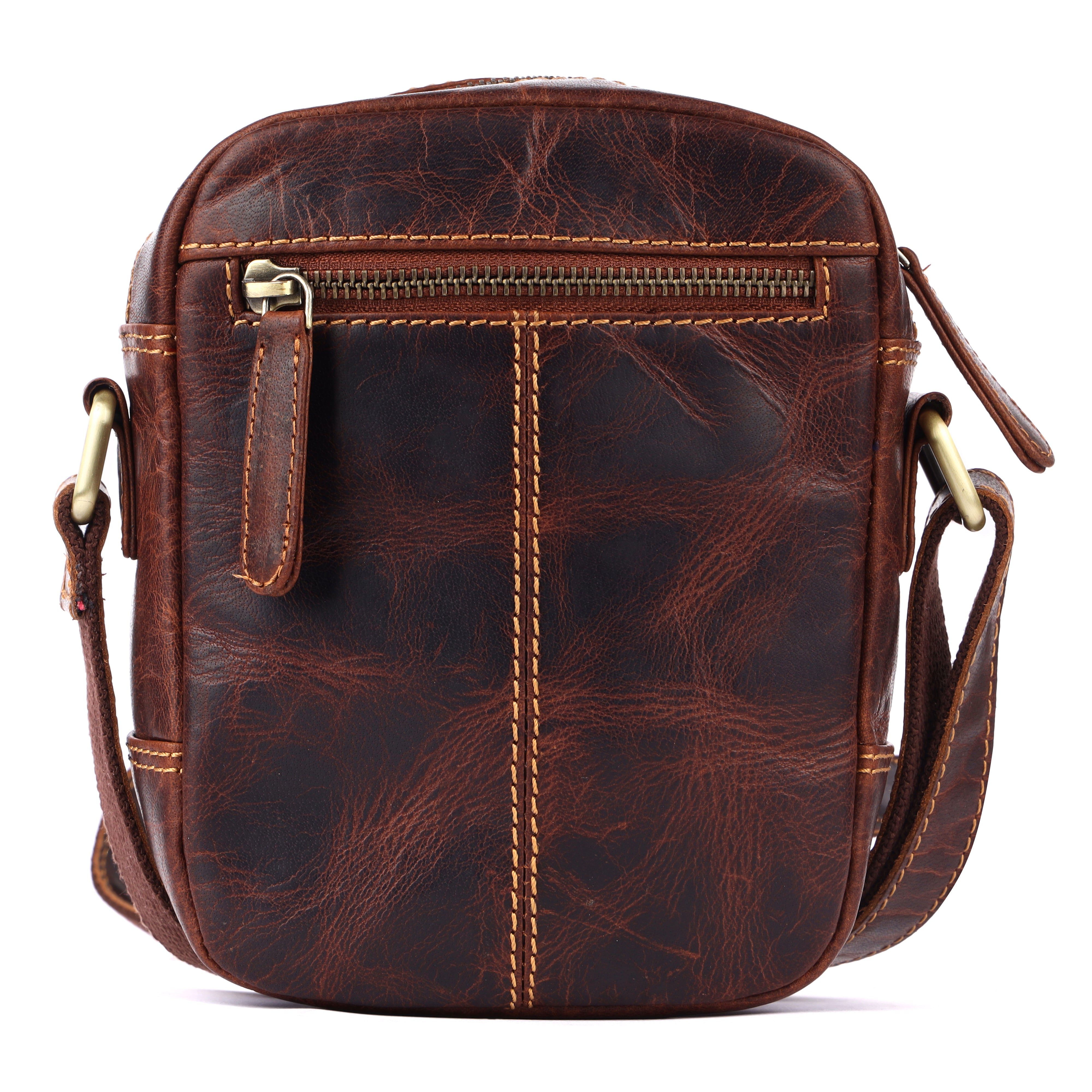 GM Leather Vintage Brown Crossbody Bag – Full-Grain Leather(GM -NZ-2111 WL)