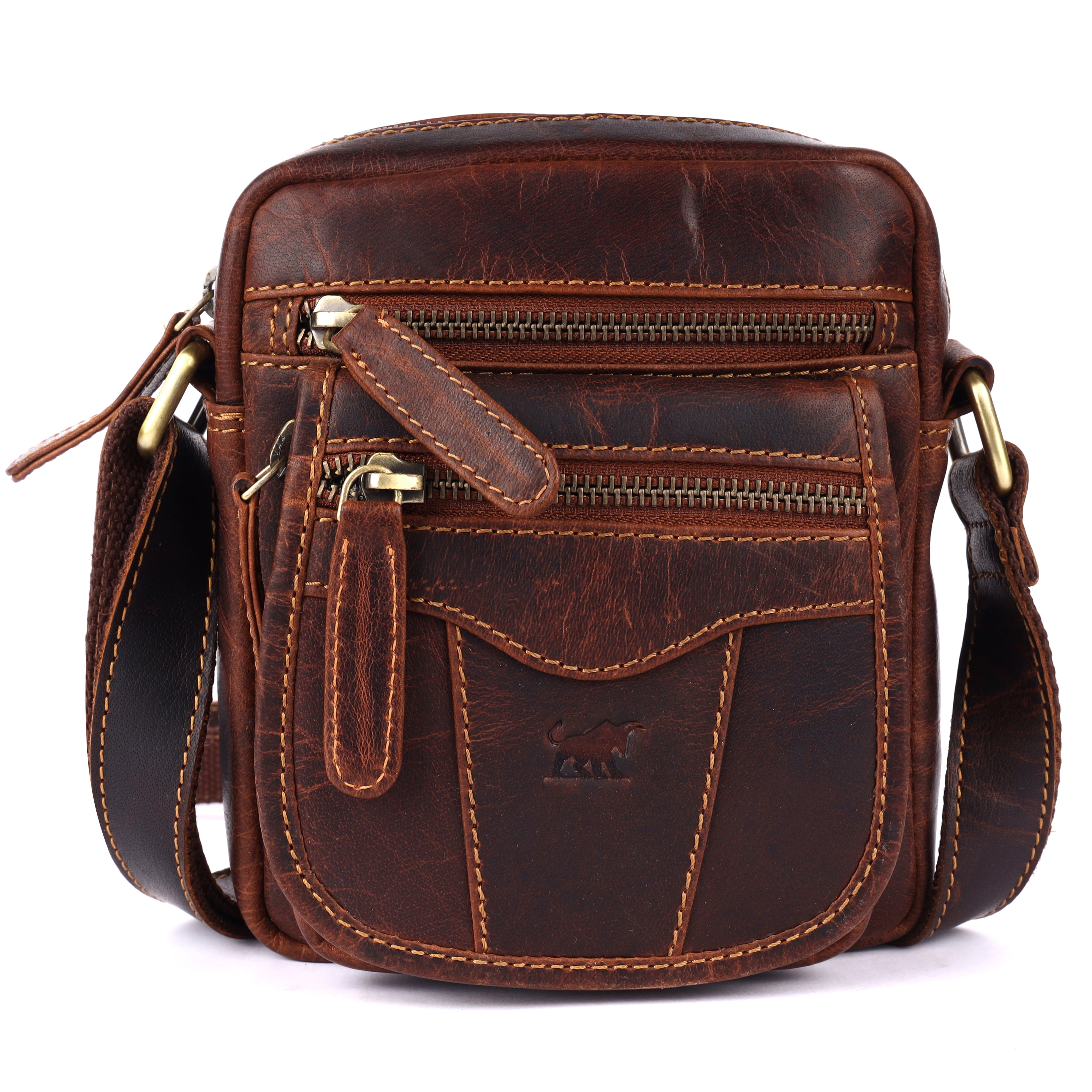 GM Leather Full-Grain Vintage Crossbody Bag – Brown(GM -NZ-504 WL)