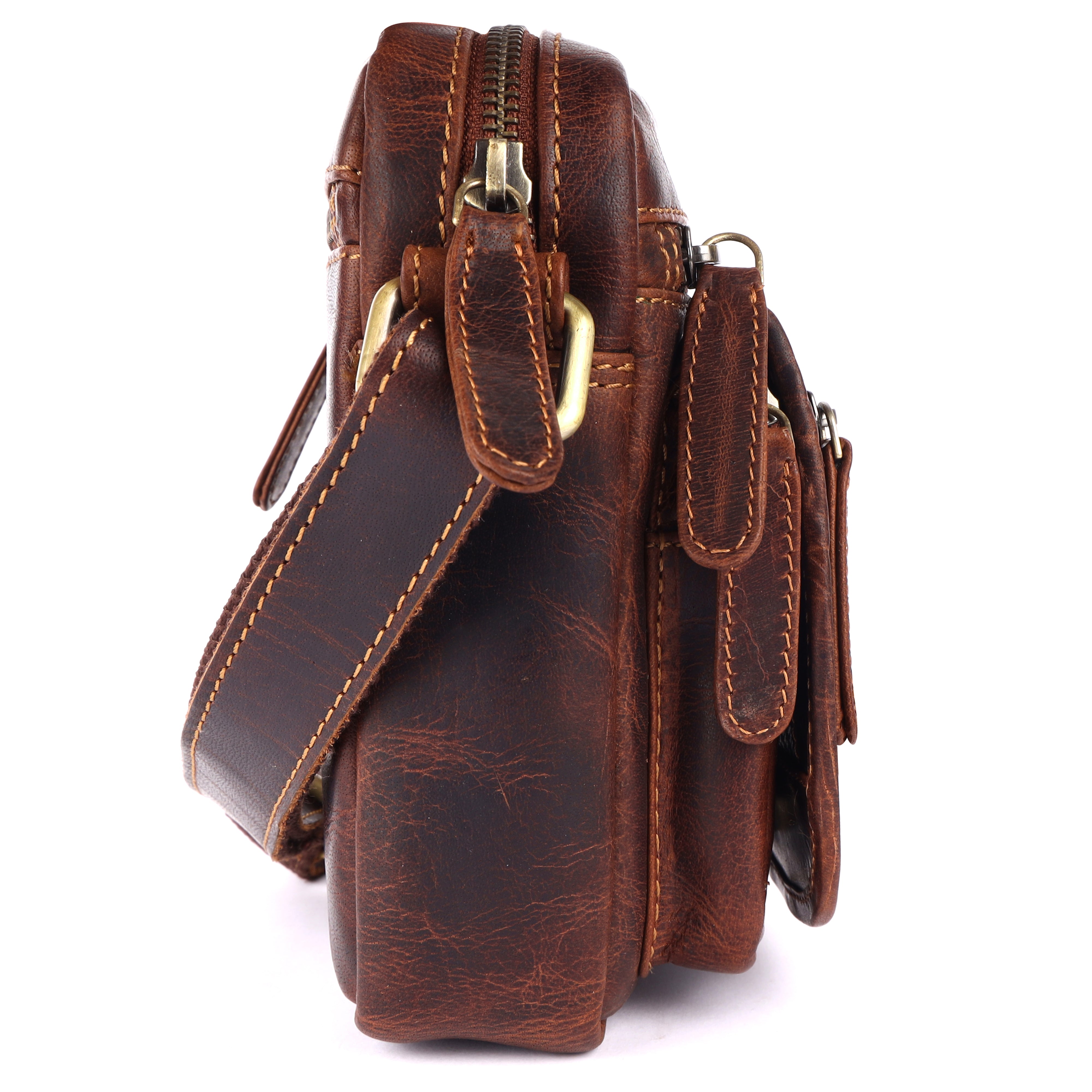 GM Leather Full-Grain Vintage Crossbody Bag – Brown(GM -NZ-504 WL)