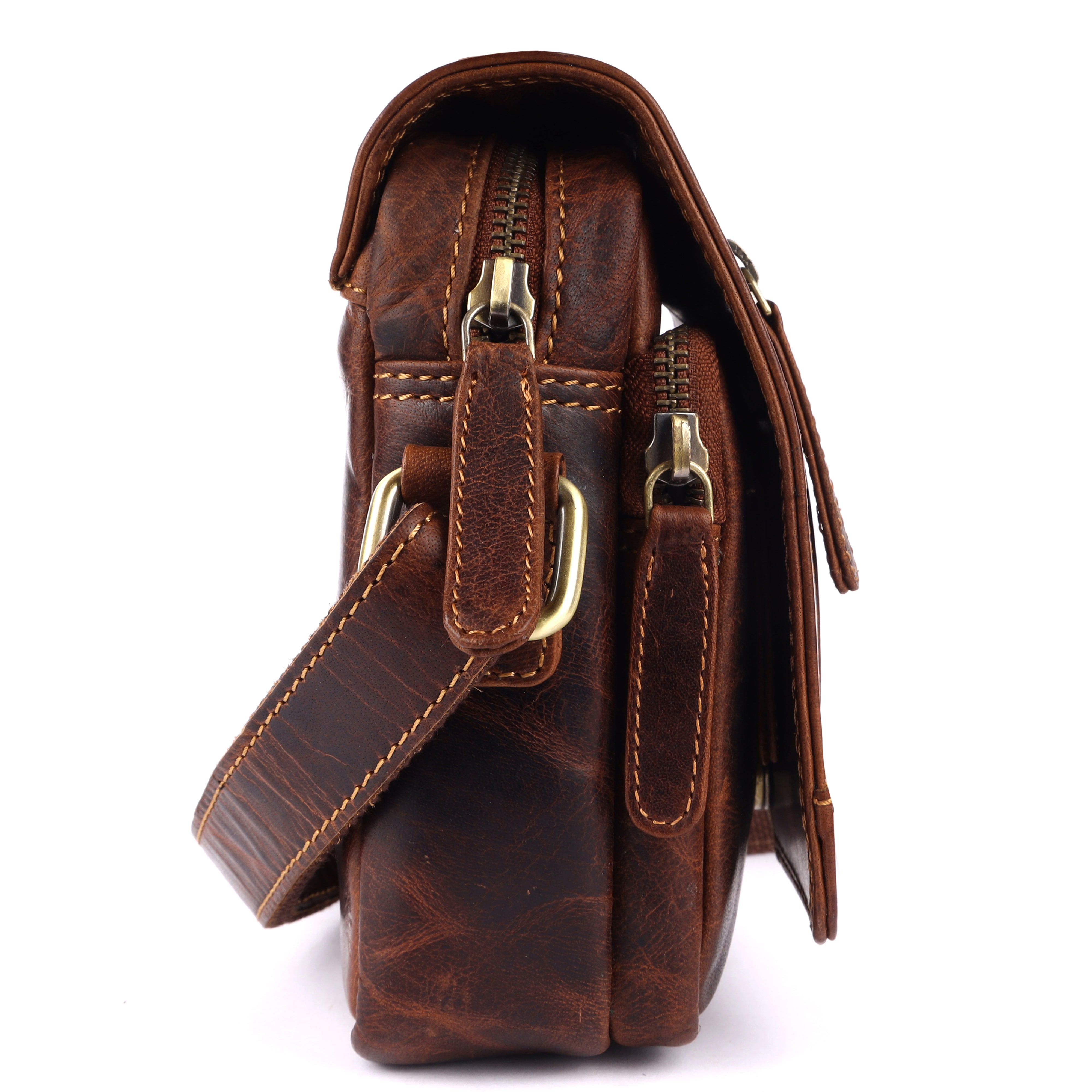 GM Leather Full-Grain Vintage Crossbody Bag – Rear Zip Design(GM -NZ-503 WL)