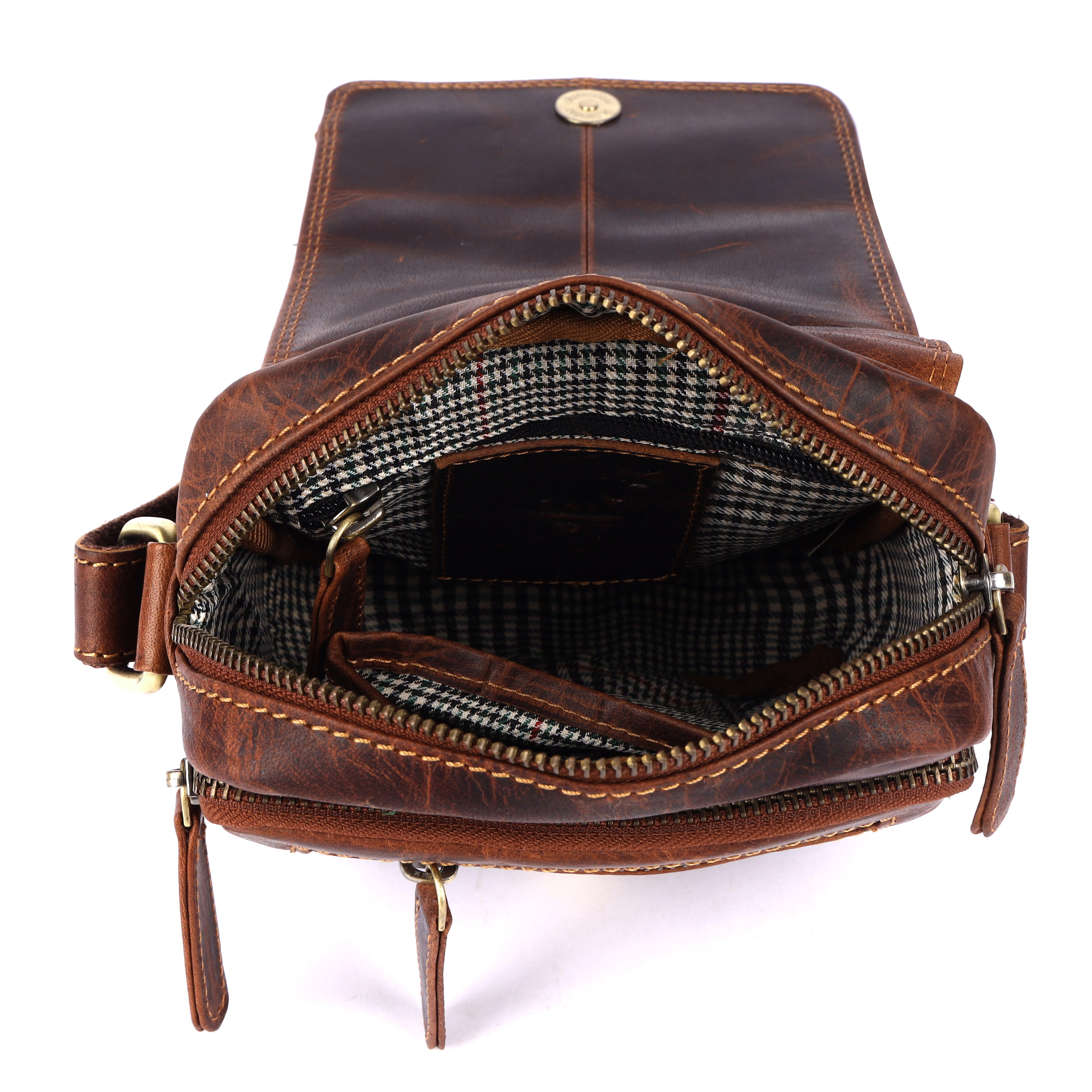 GM Leather Full-Grain Vintage Crossbody Bag – Rear Zip Design(GM -NZ-503 WL)