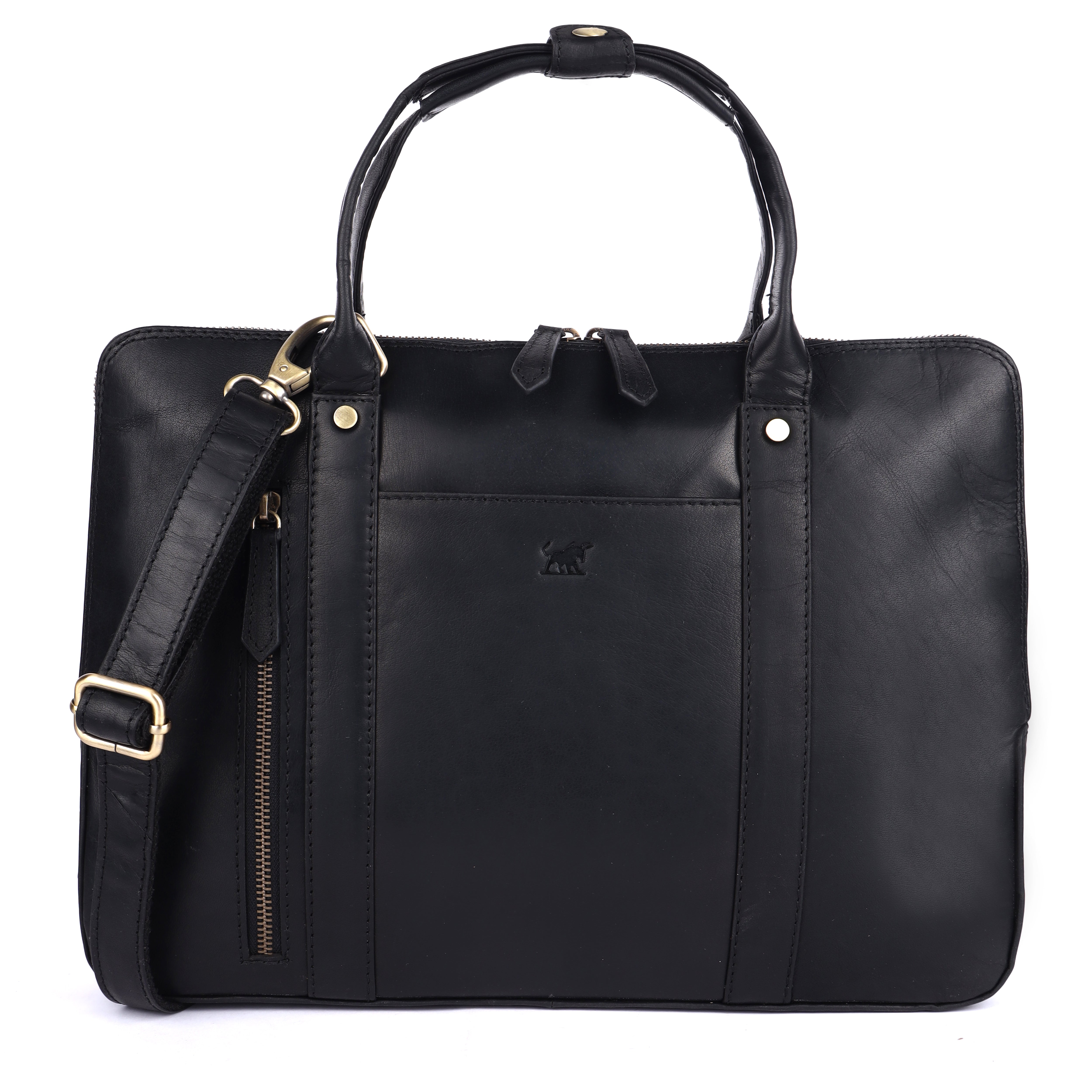 Men's Black Leather Briefcase | Slim Laptop Business Bag