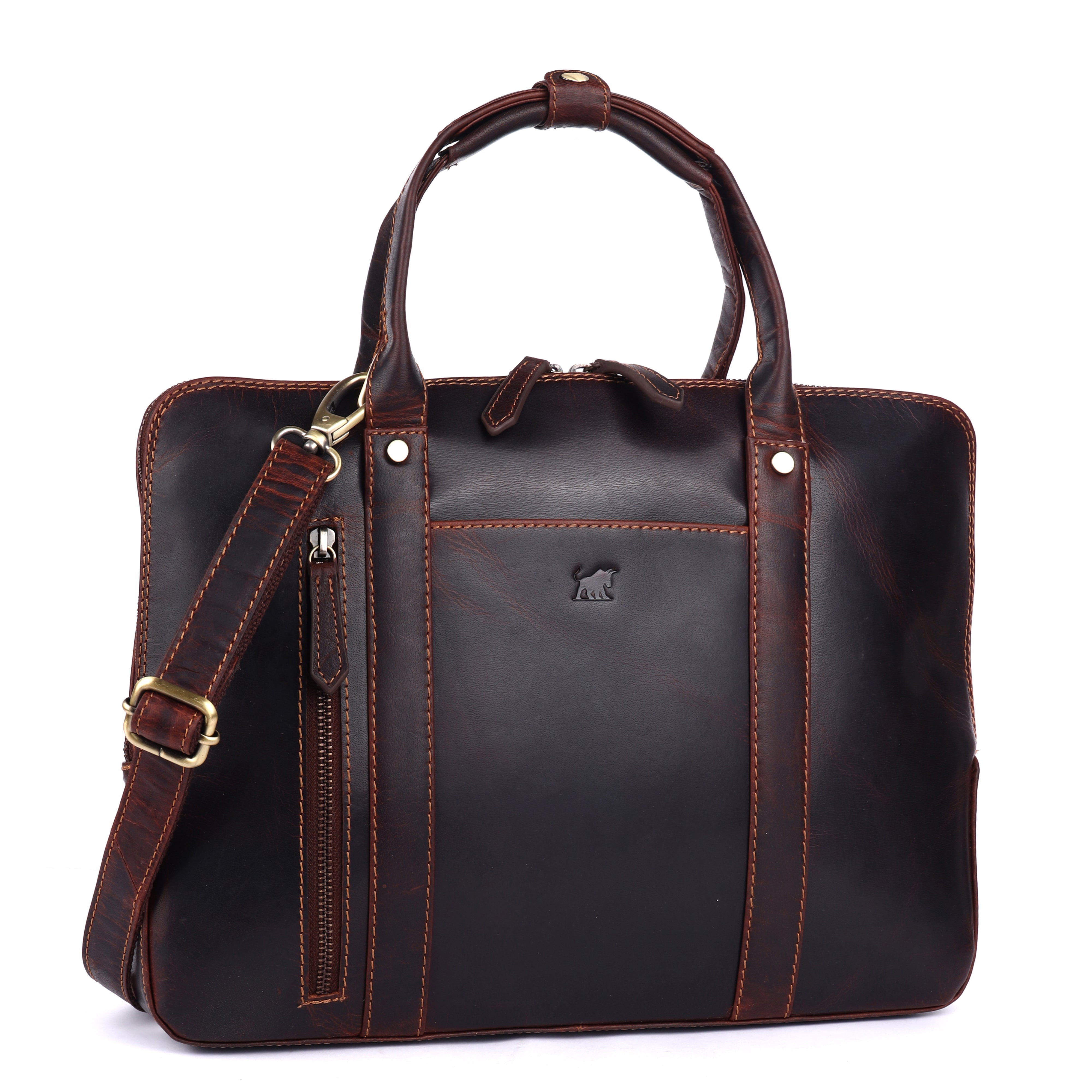 Men's Dark Brown Leather Briefcase | Slim Laptop Business Bag