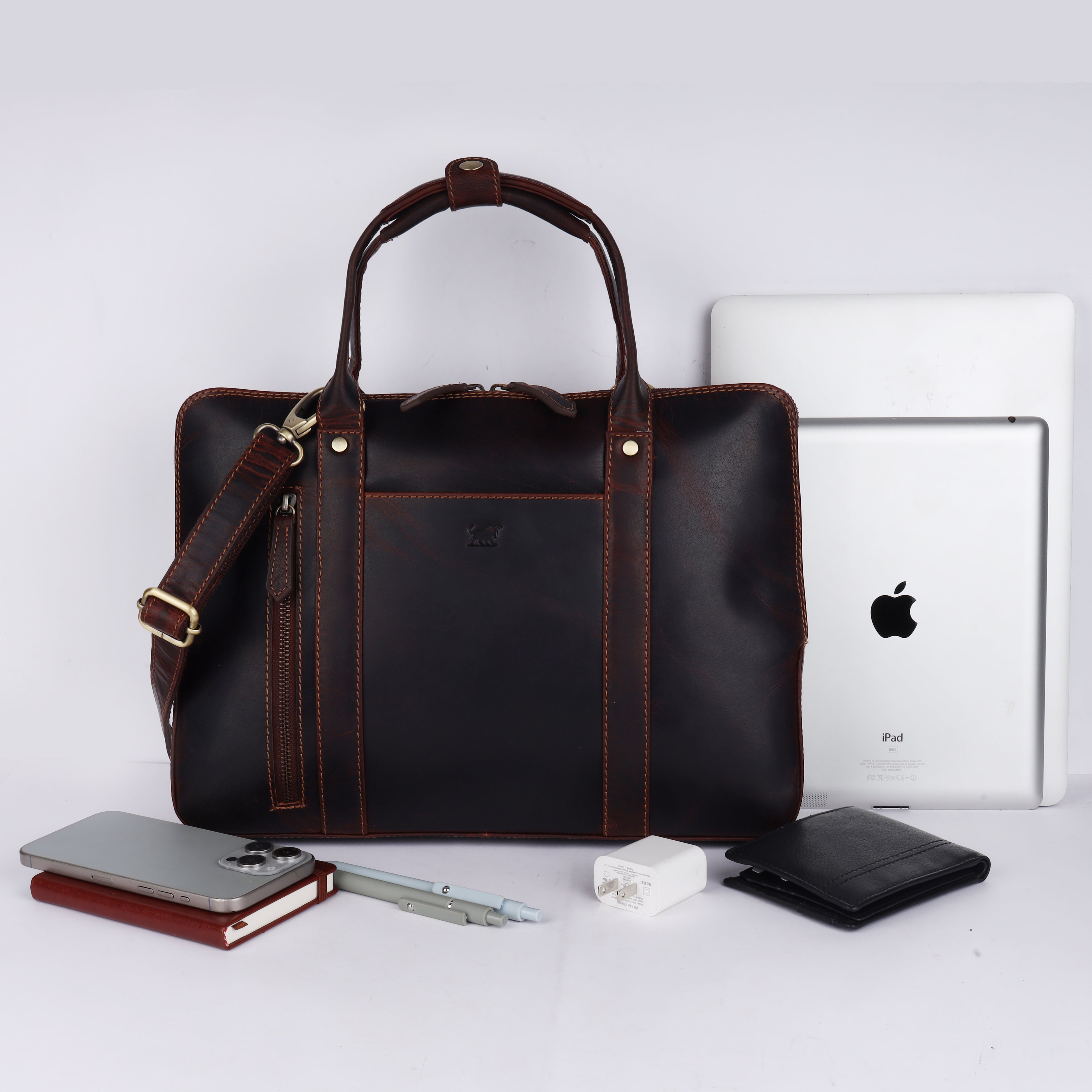 Men's Dark Brown Leather Briefcase | Slim Laptop Business Bag