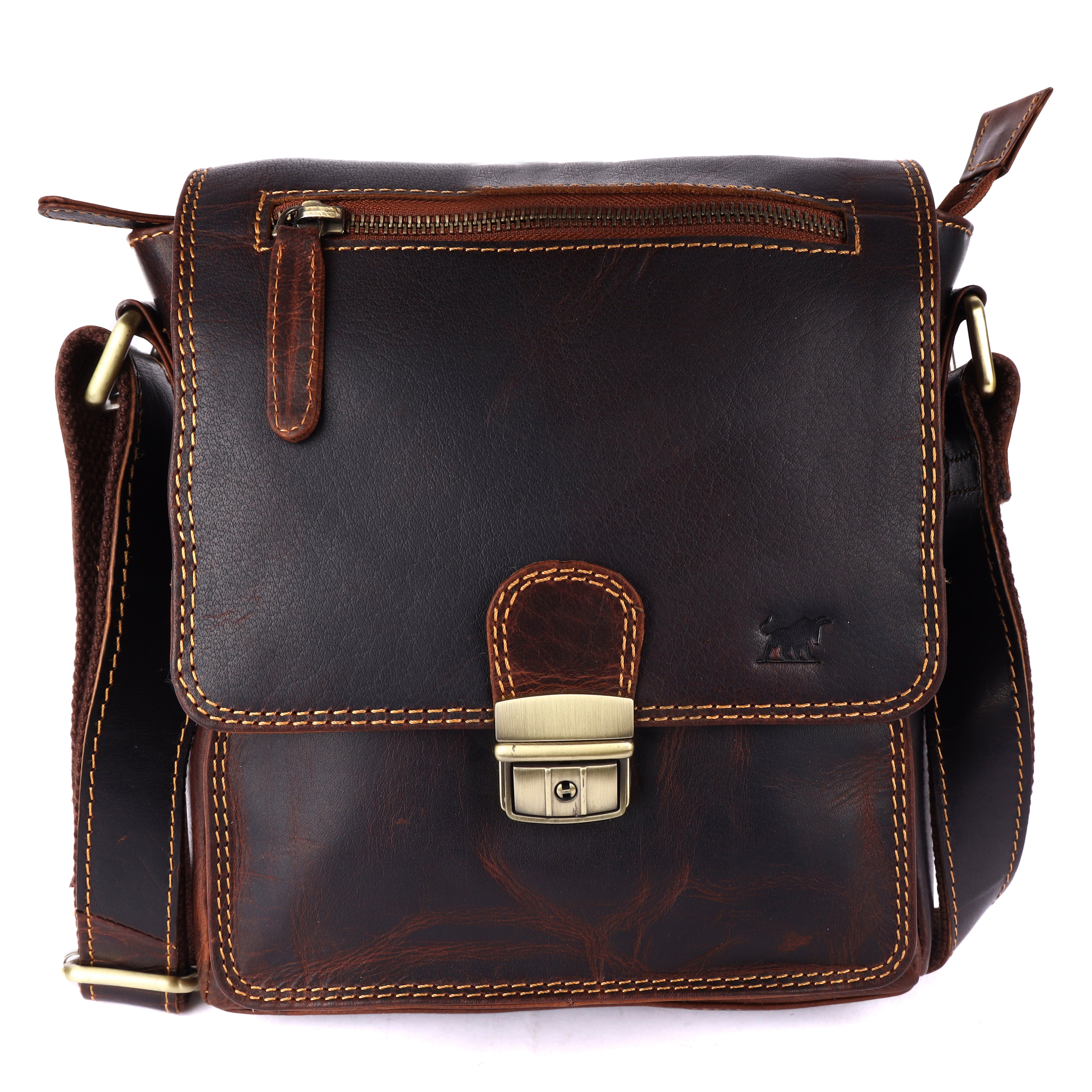 GM Leather Secured Messenger Bag | Locked Vintage Satchel(GM -NZ-719 WL)