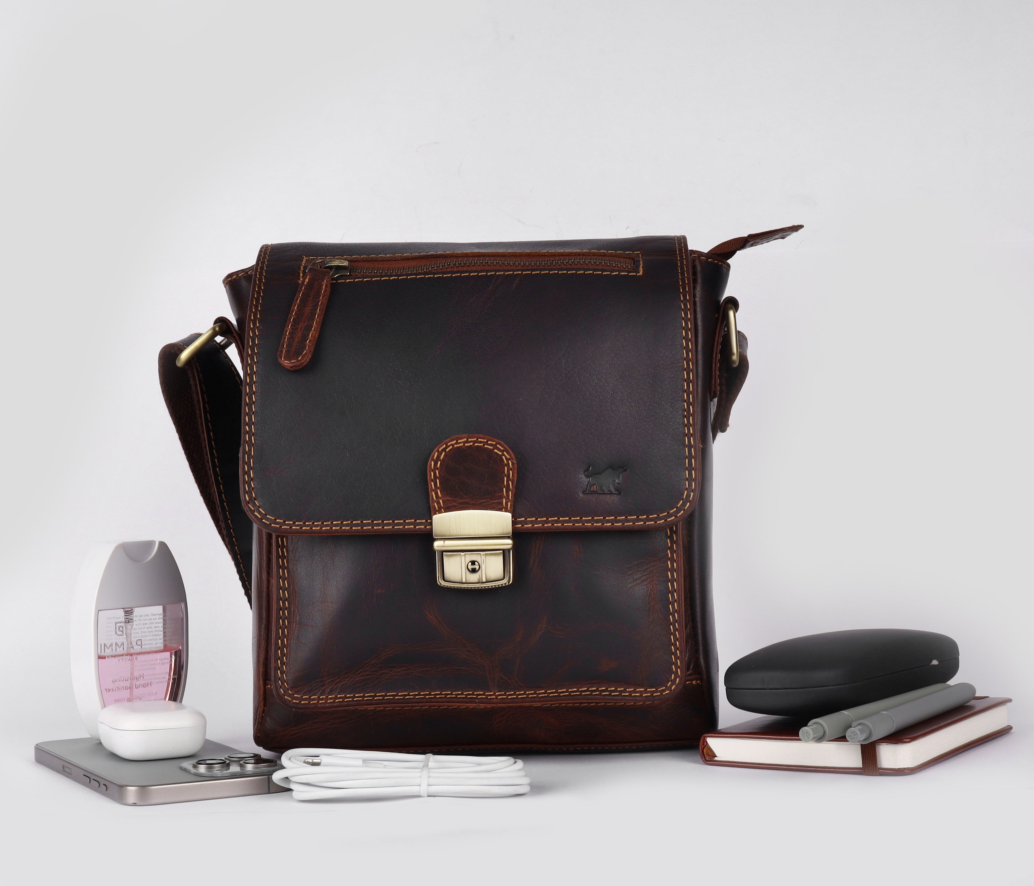 GM Leather Secured Messenger Bag | Locked Vintage Satchel(GM -NZ-719 WL)