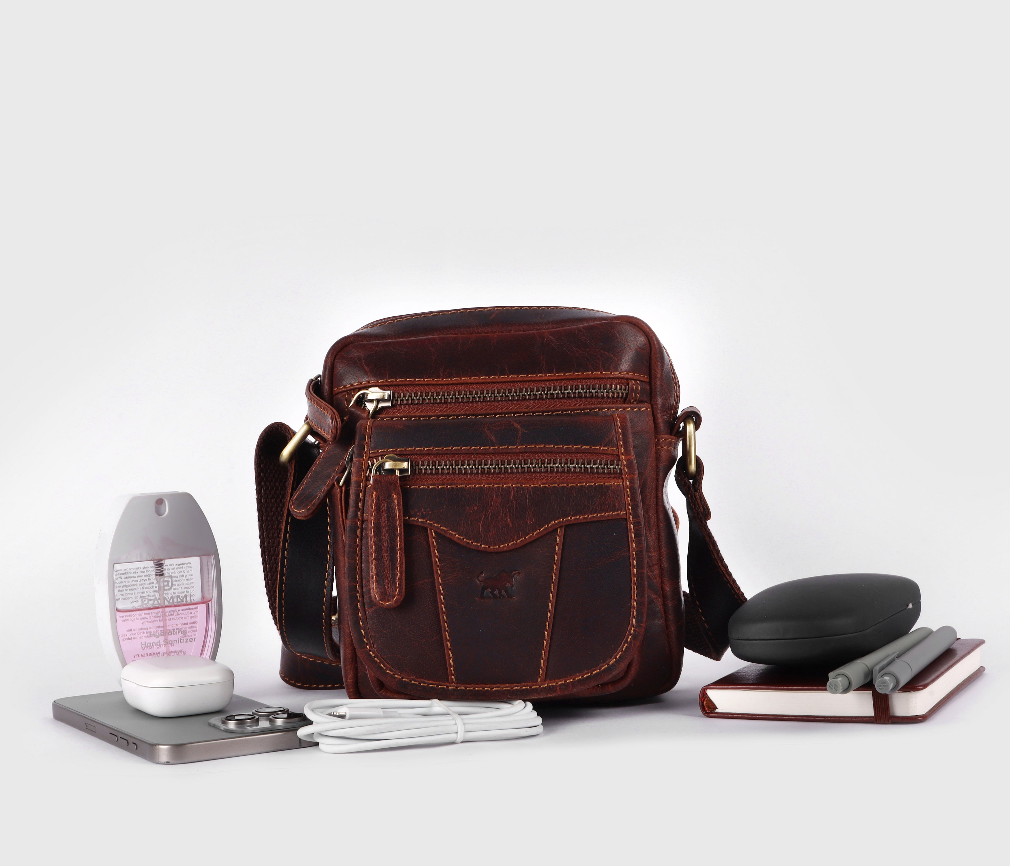 GM Leather Full-Grain Vintage Crossbody Bag – Brown(GM -NZ-504 WL)