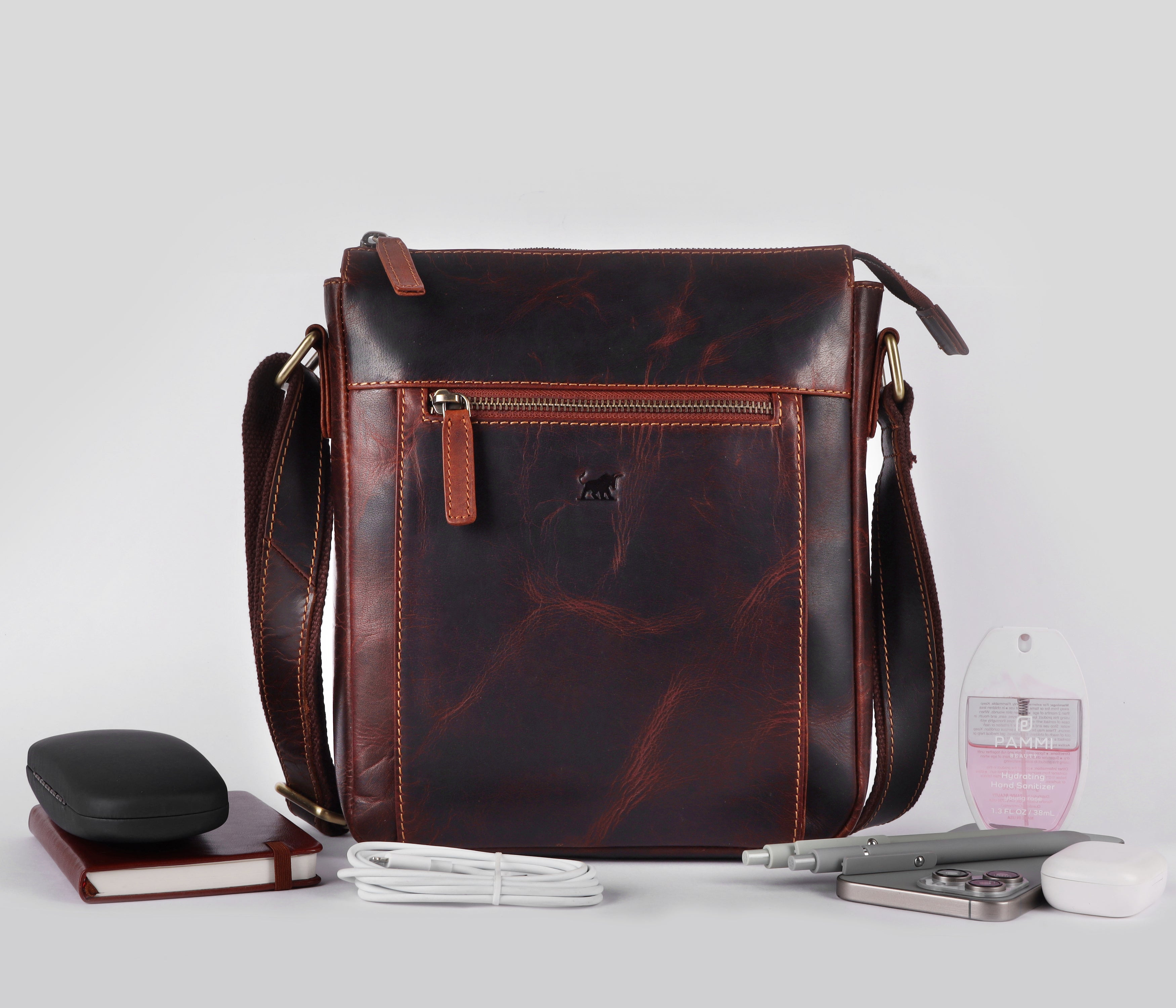 GM Leather Vintage Brown & Black Crossbody Messenger Bag (GM -NZ-005 WL)