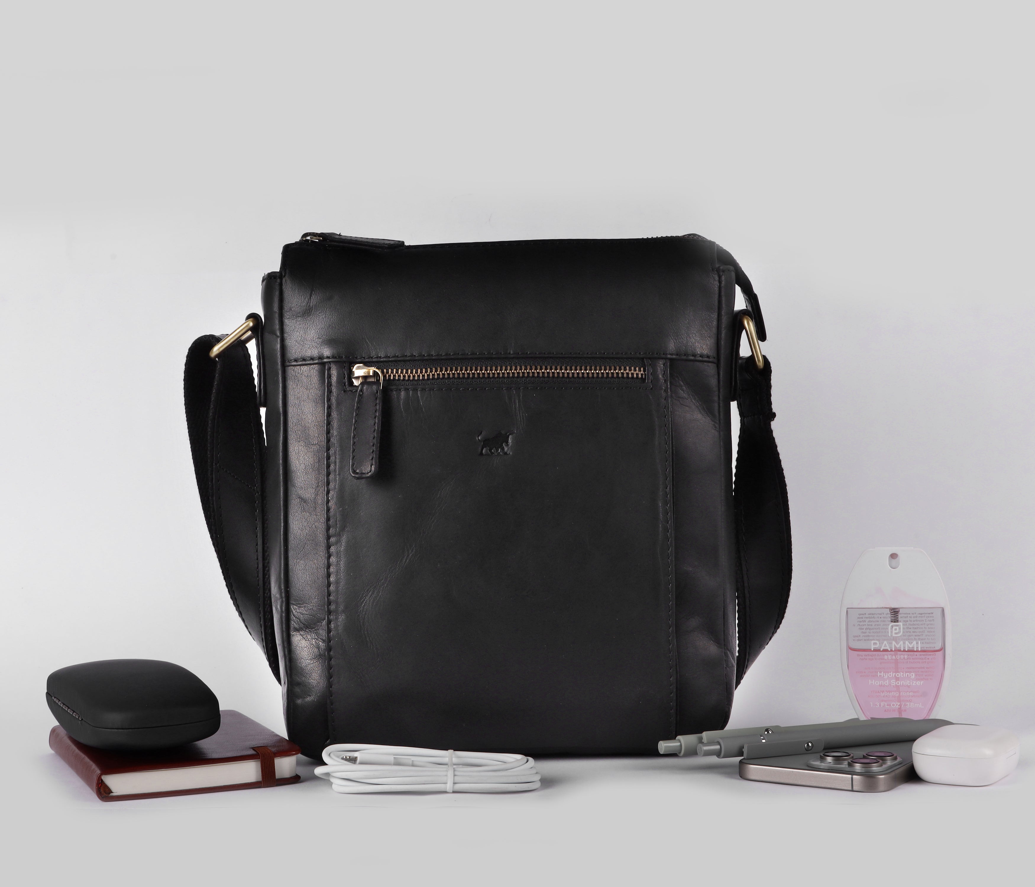 GM Leather Vintage Brown & Black Crossbody Messenger Bag (GM -NZ-005 WL)