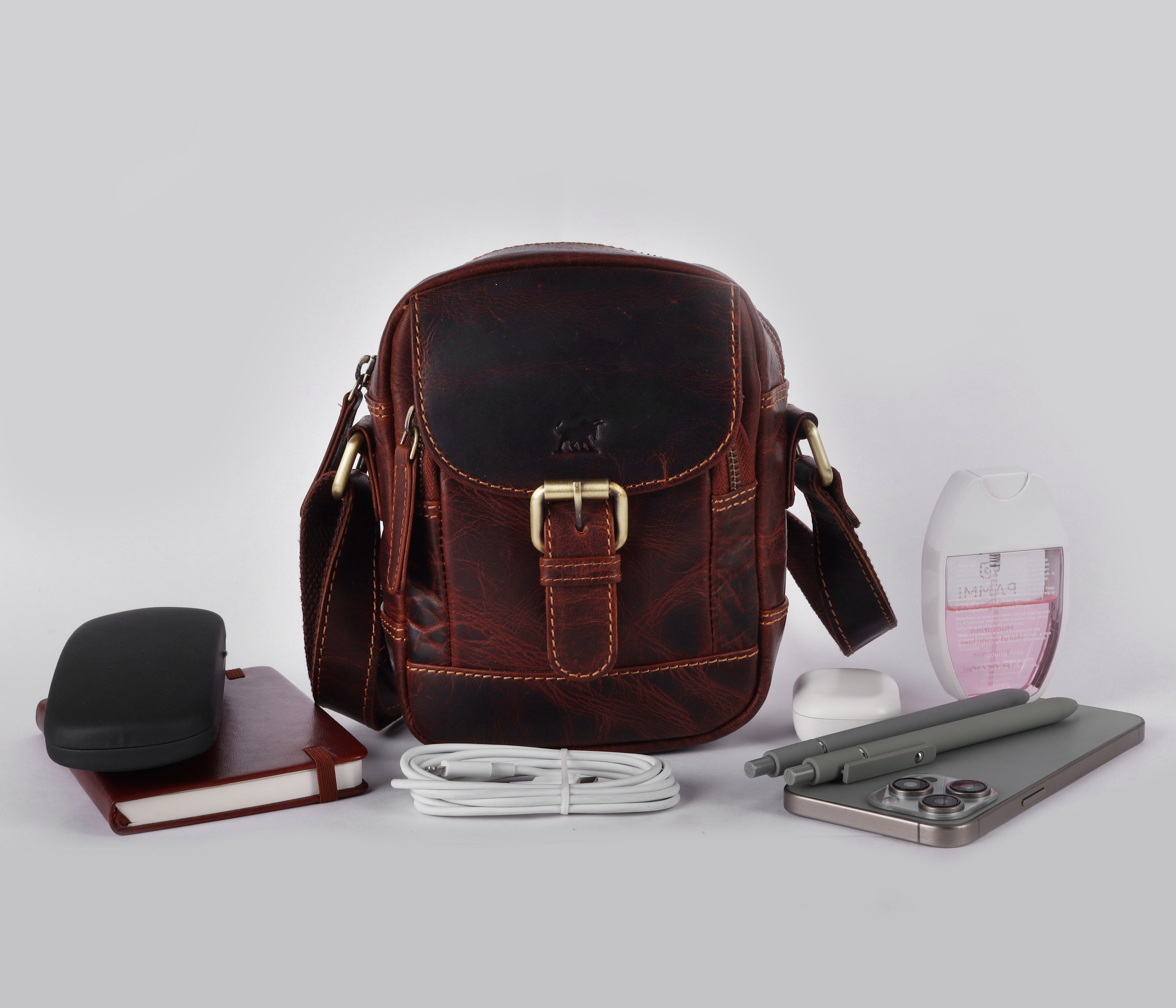 GM Leather Vintage Brown Crossbody Bag – Full-Grain Leather(GM -NZ-2111 WL)