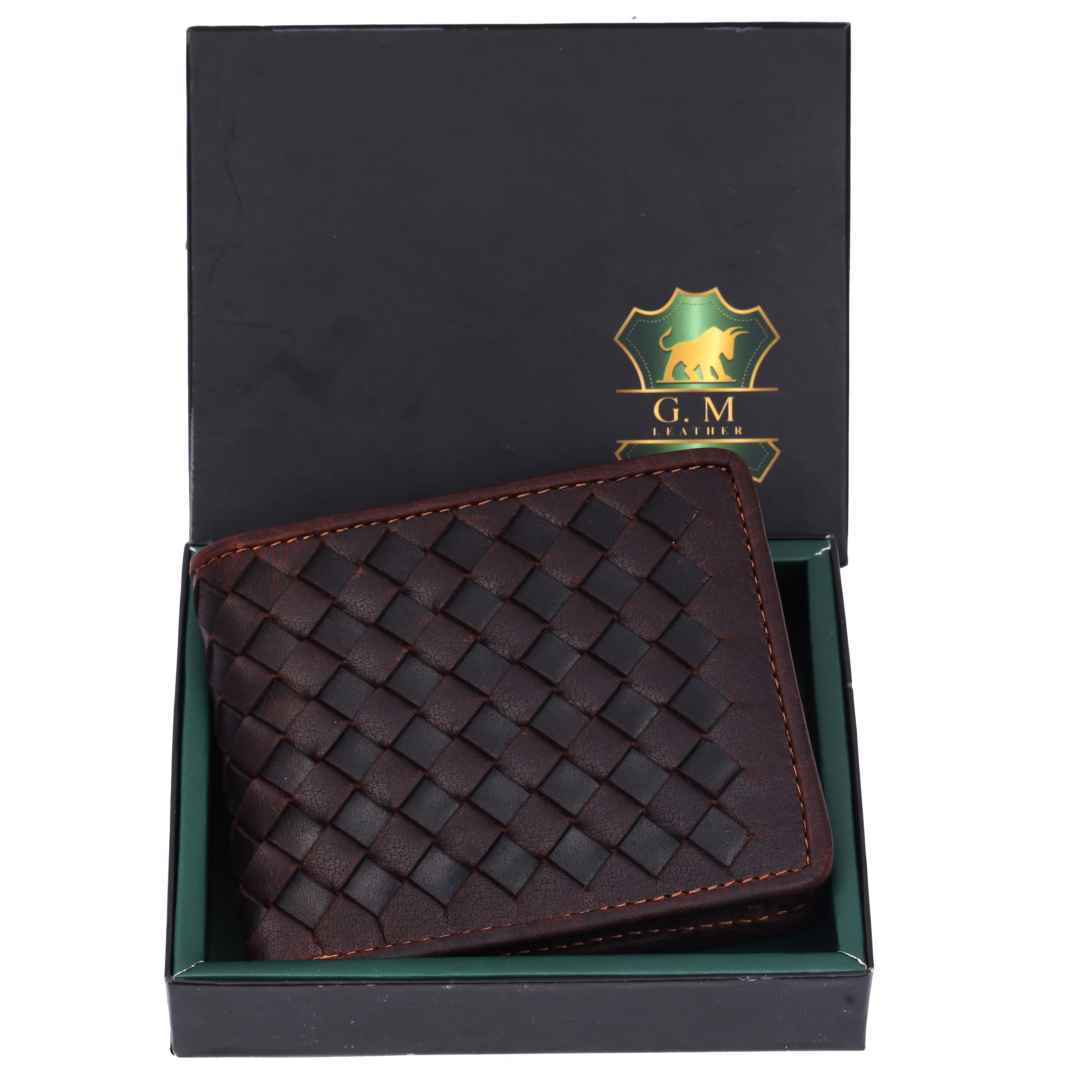 Men's Brown Woven Leather Wallet | RFID Protected Bifold