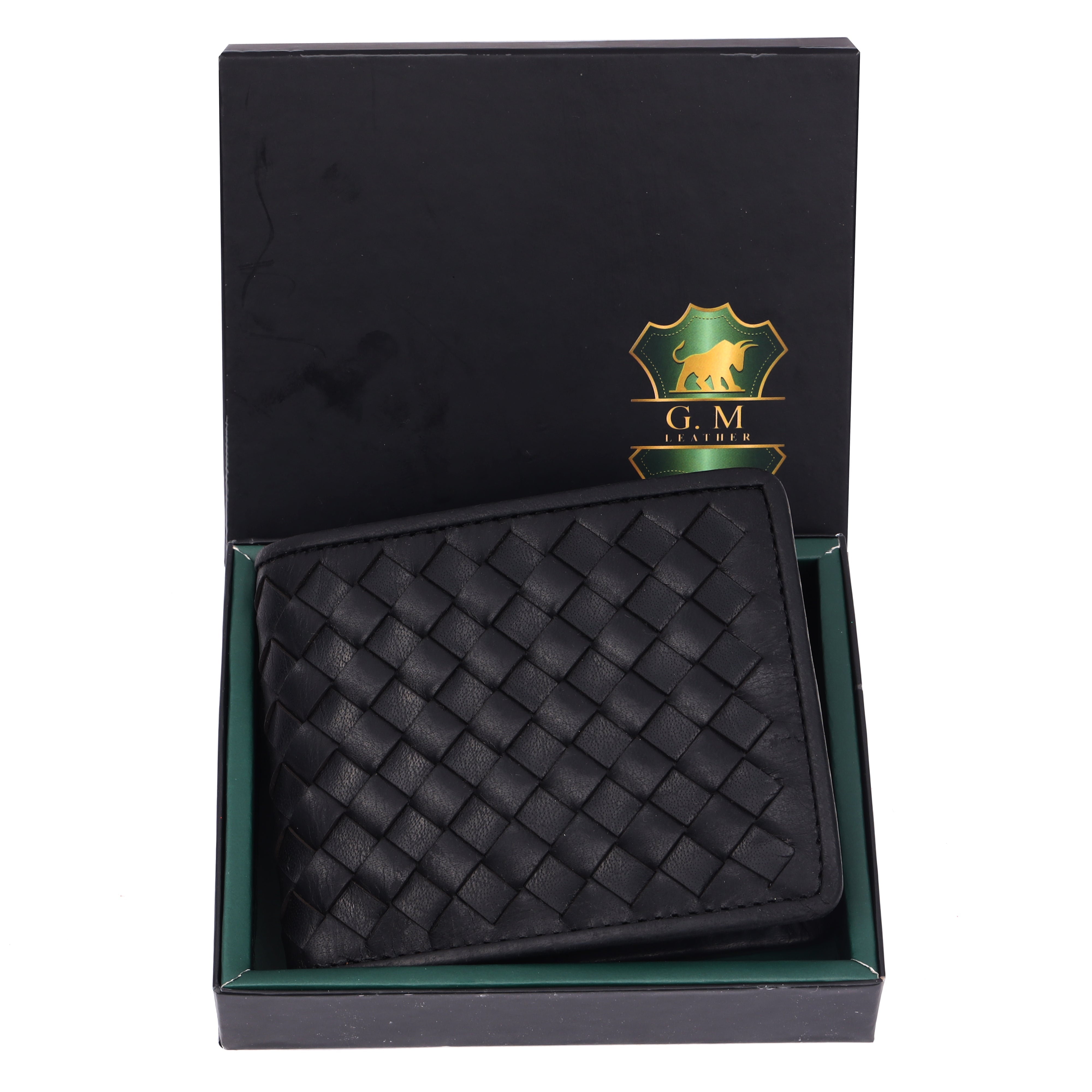 Men's Black Woven Leather Wallet | RFID Protected Bifold