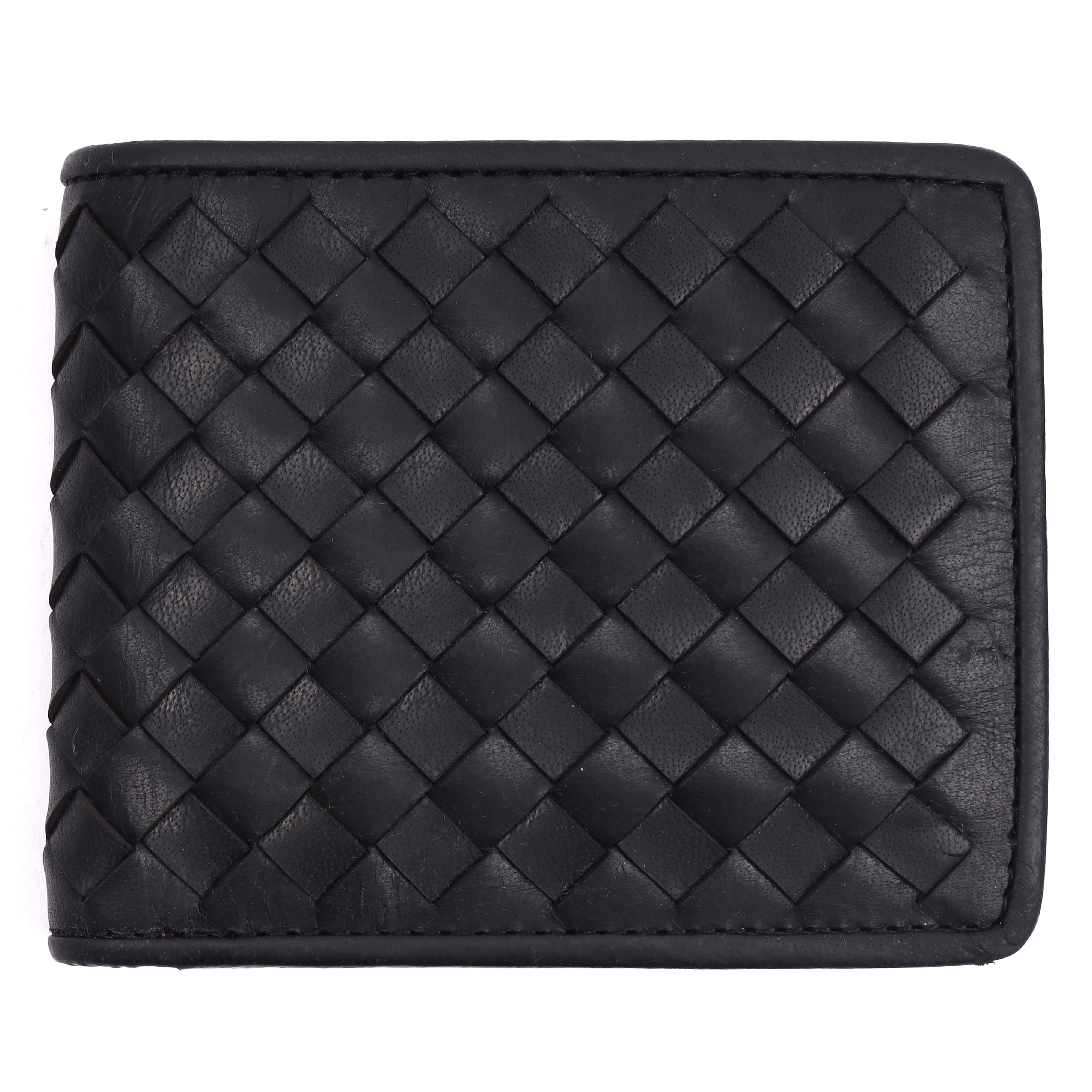 Men's Black Woven Leather Wallet | RFID Protected Bifold