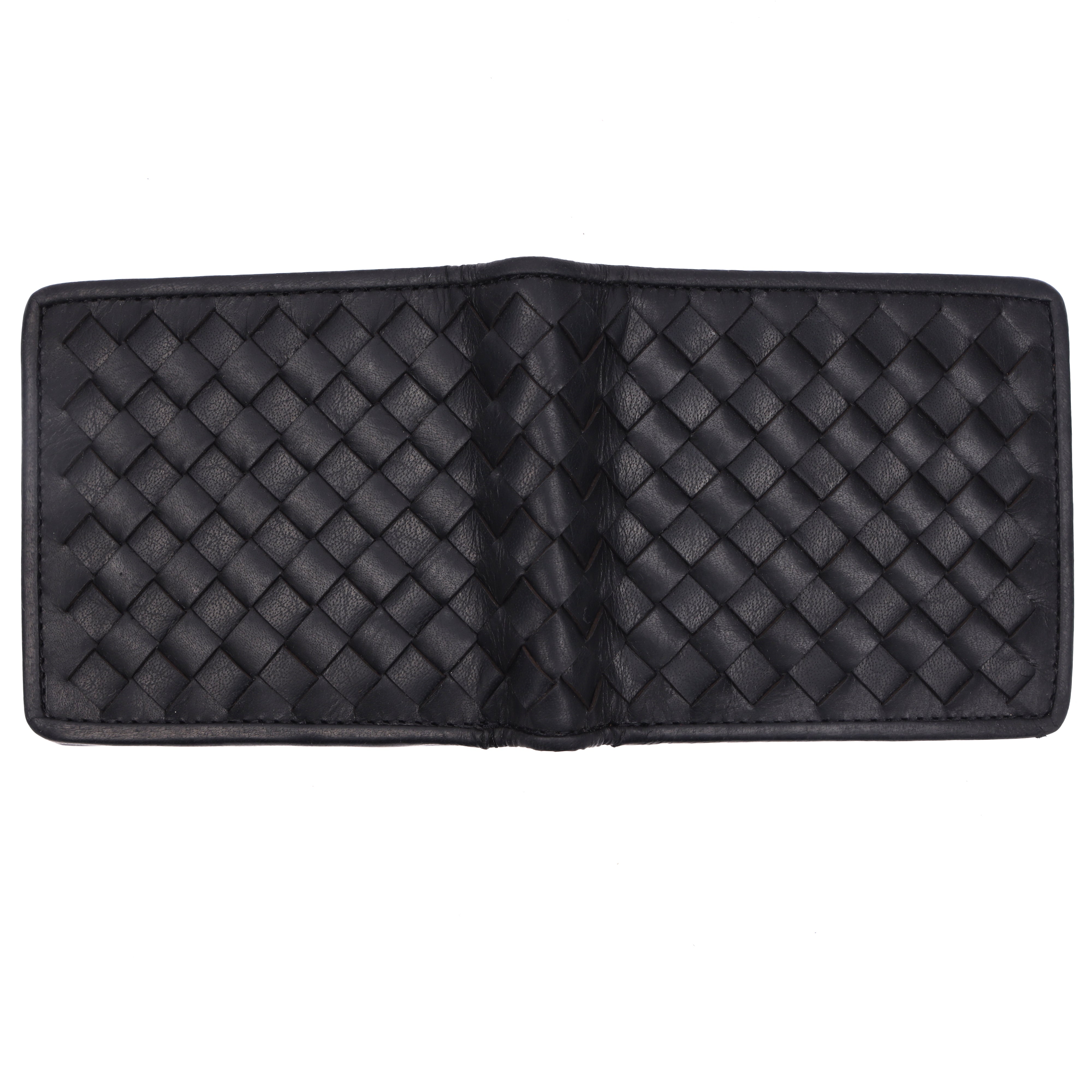 Men's Black Woven Leather Wallet | RFID Protected Bifold