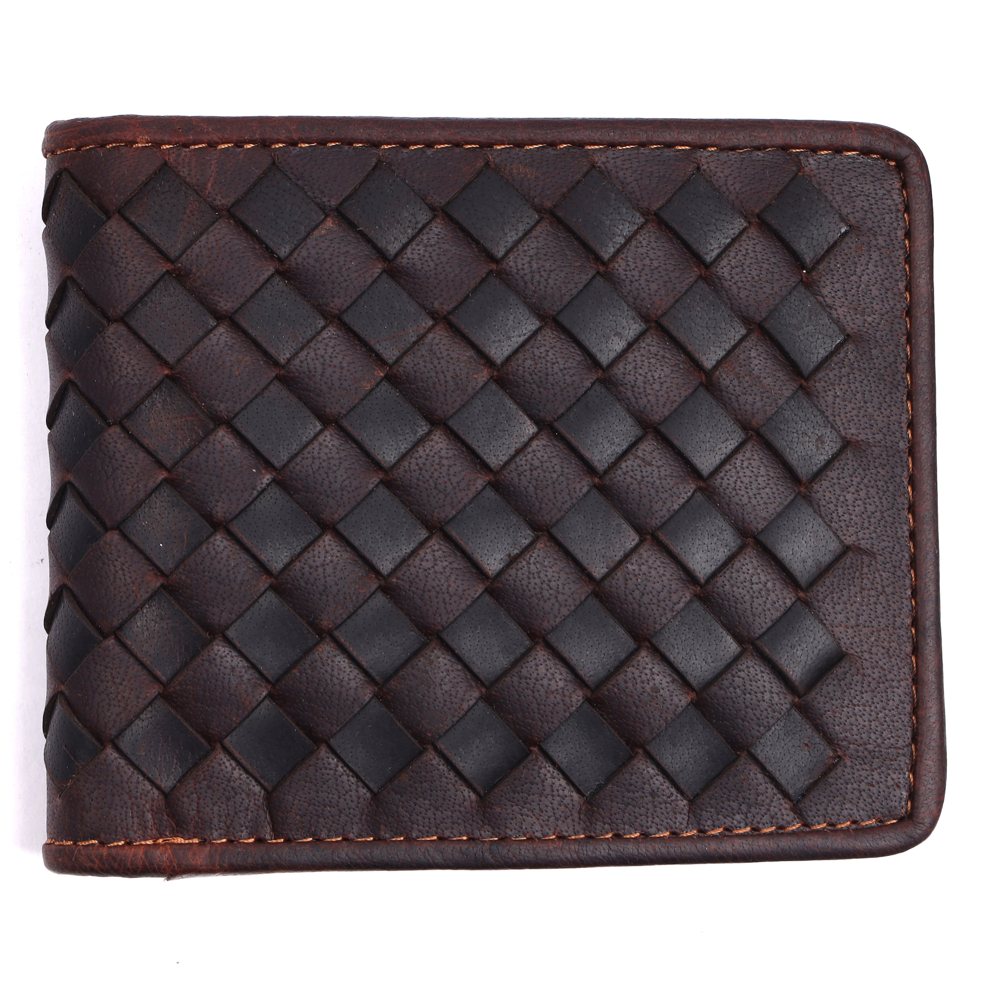 Men's Brown Woven Leather Wallet | RFID Protected Bifold