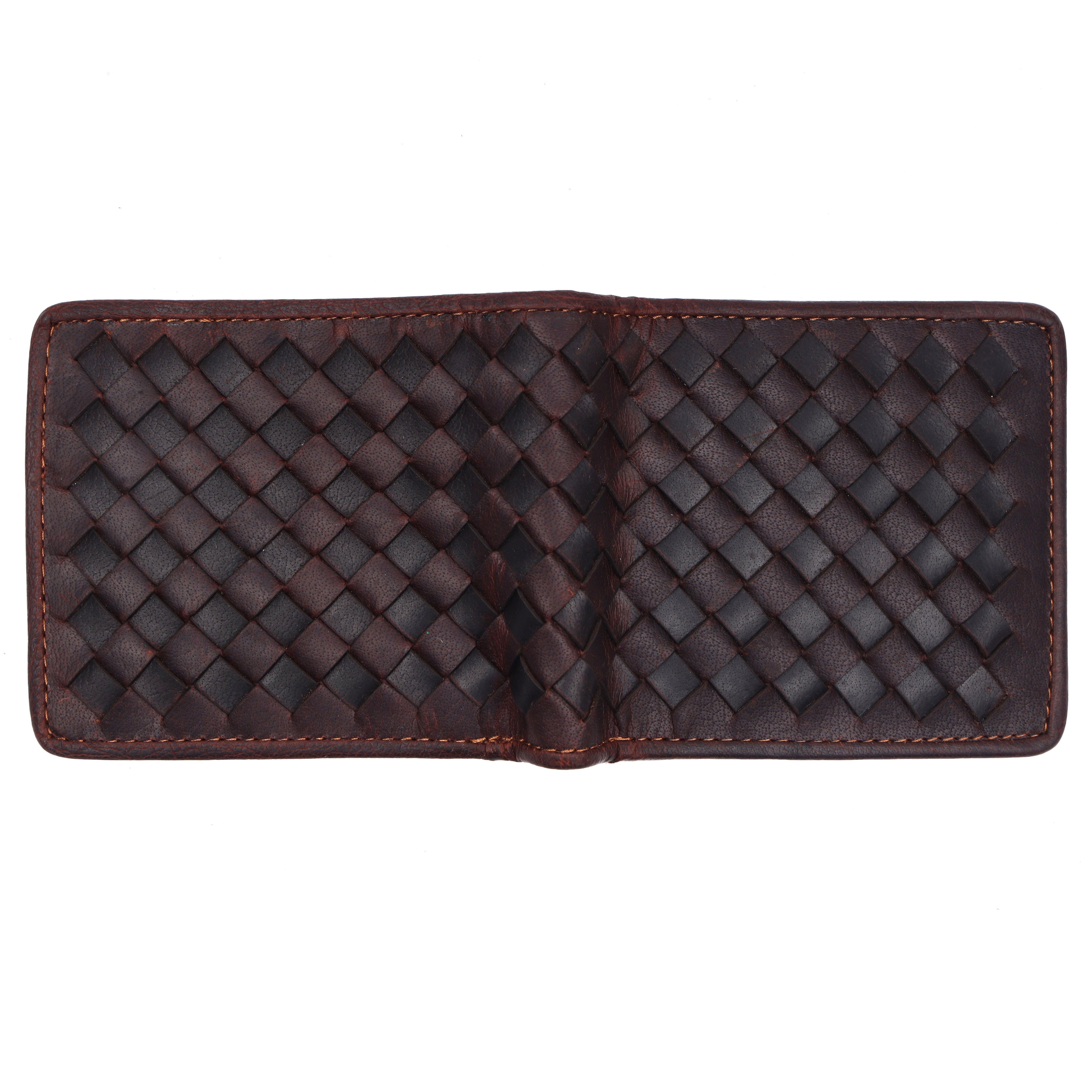 Men's Brown Woven Leather Wallet | RFID Protected Bifold