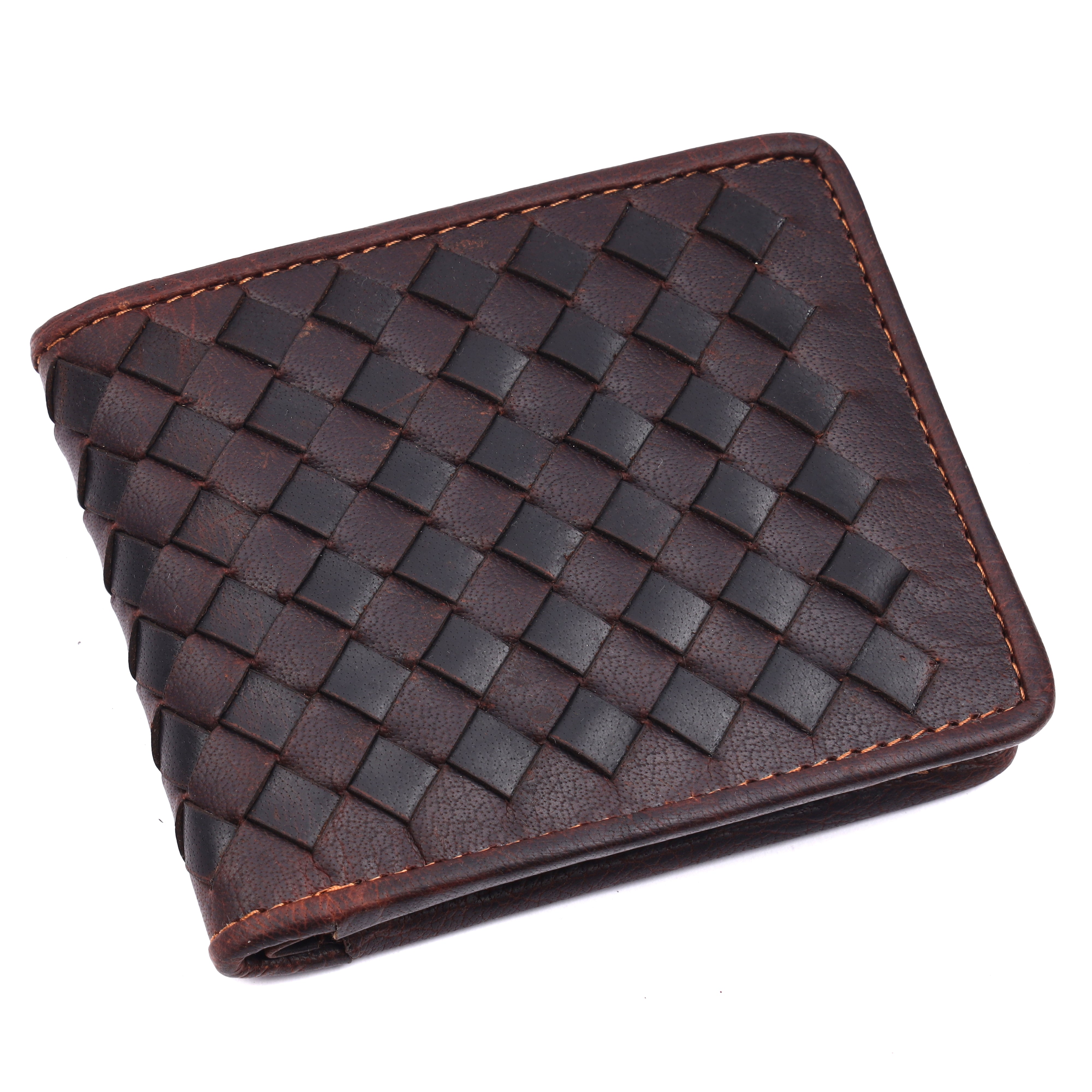 Men's Brown Woven Leather Wallet | RFID Protected Bifold