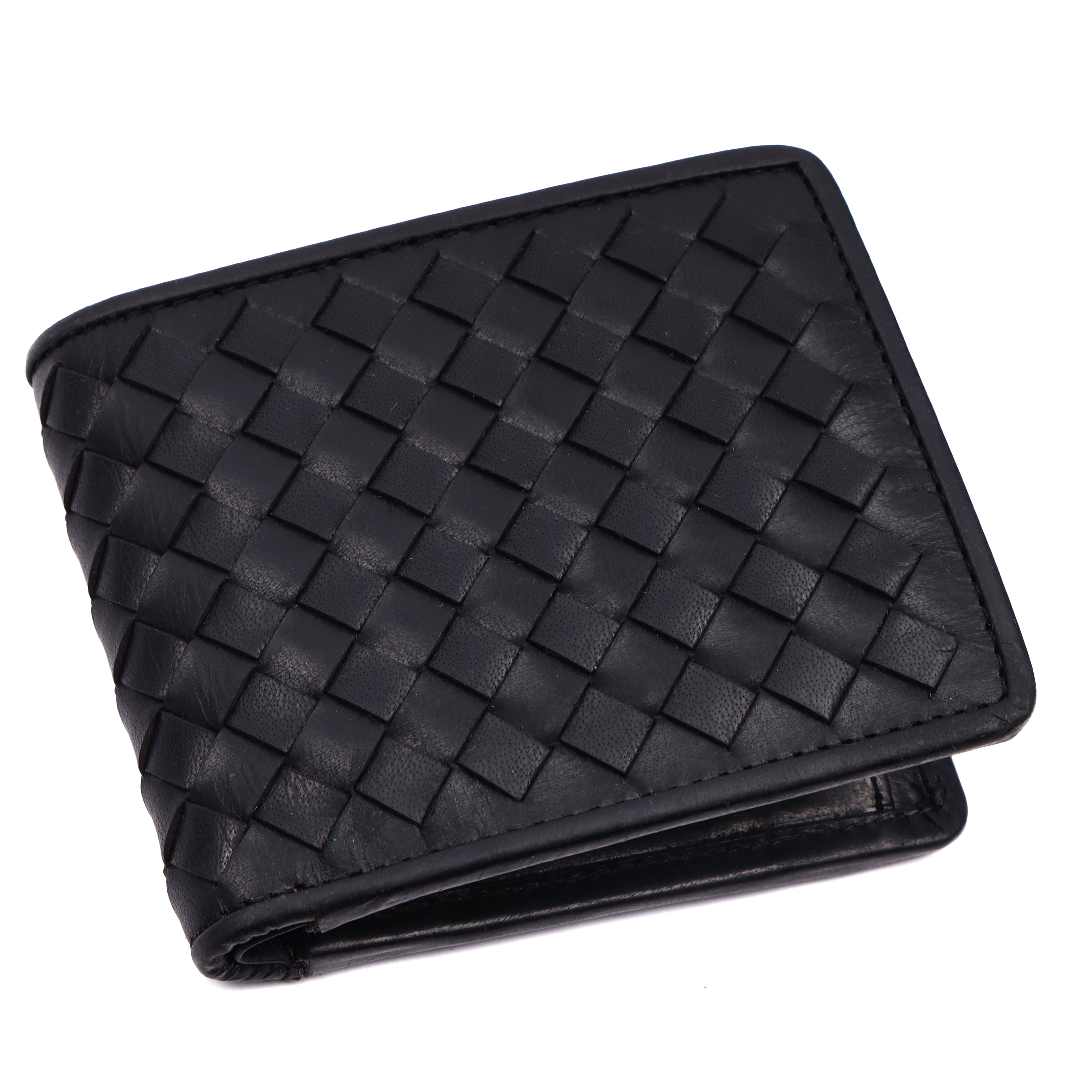 Men's Black Woven Leather Wallet | RFID Protected Bifold