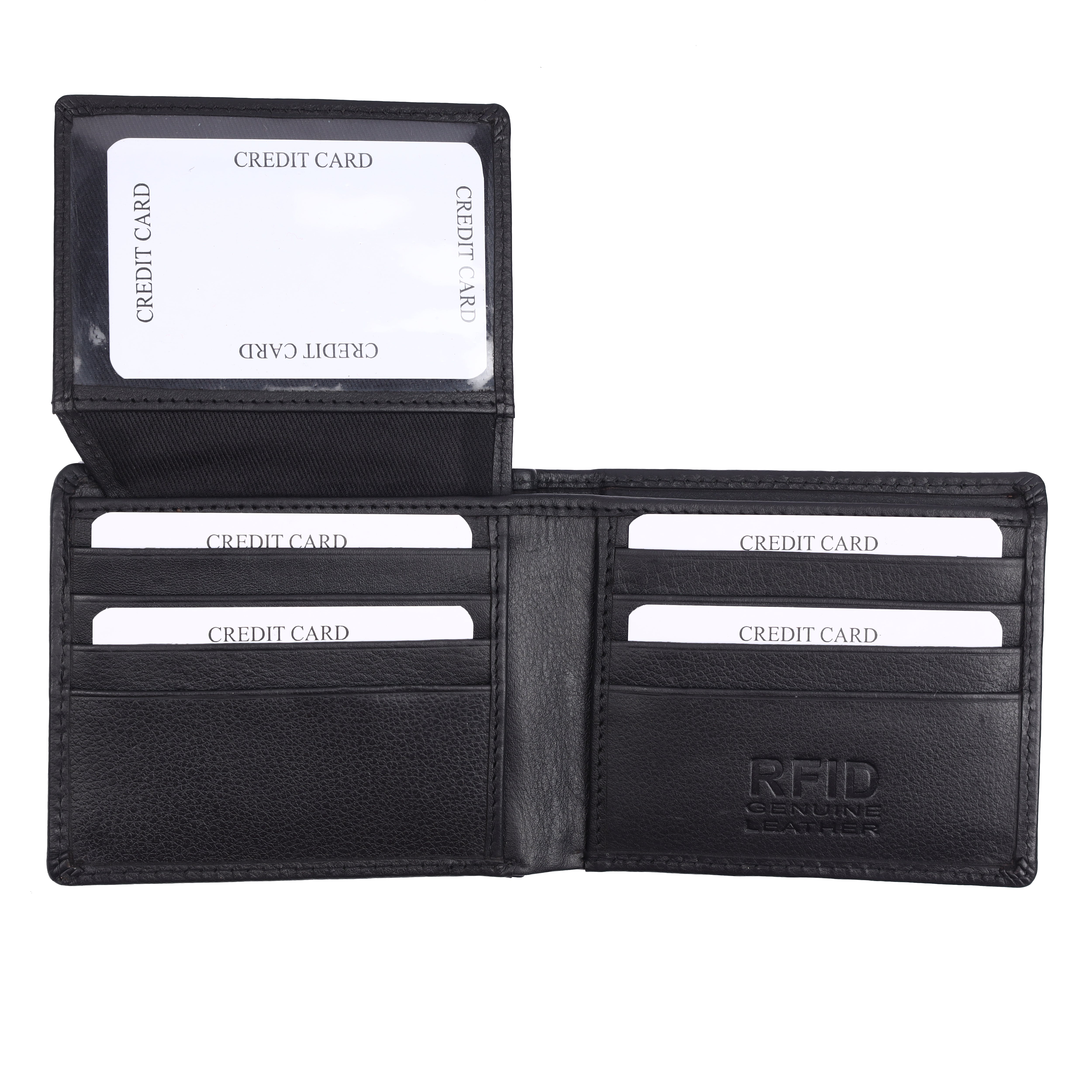 Men's Black Leather Bifold Wallet | RFID Slim Card Wallet