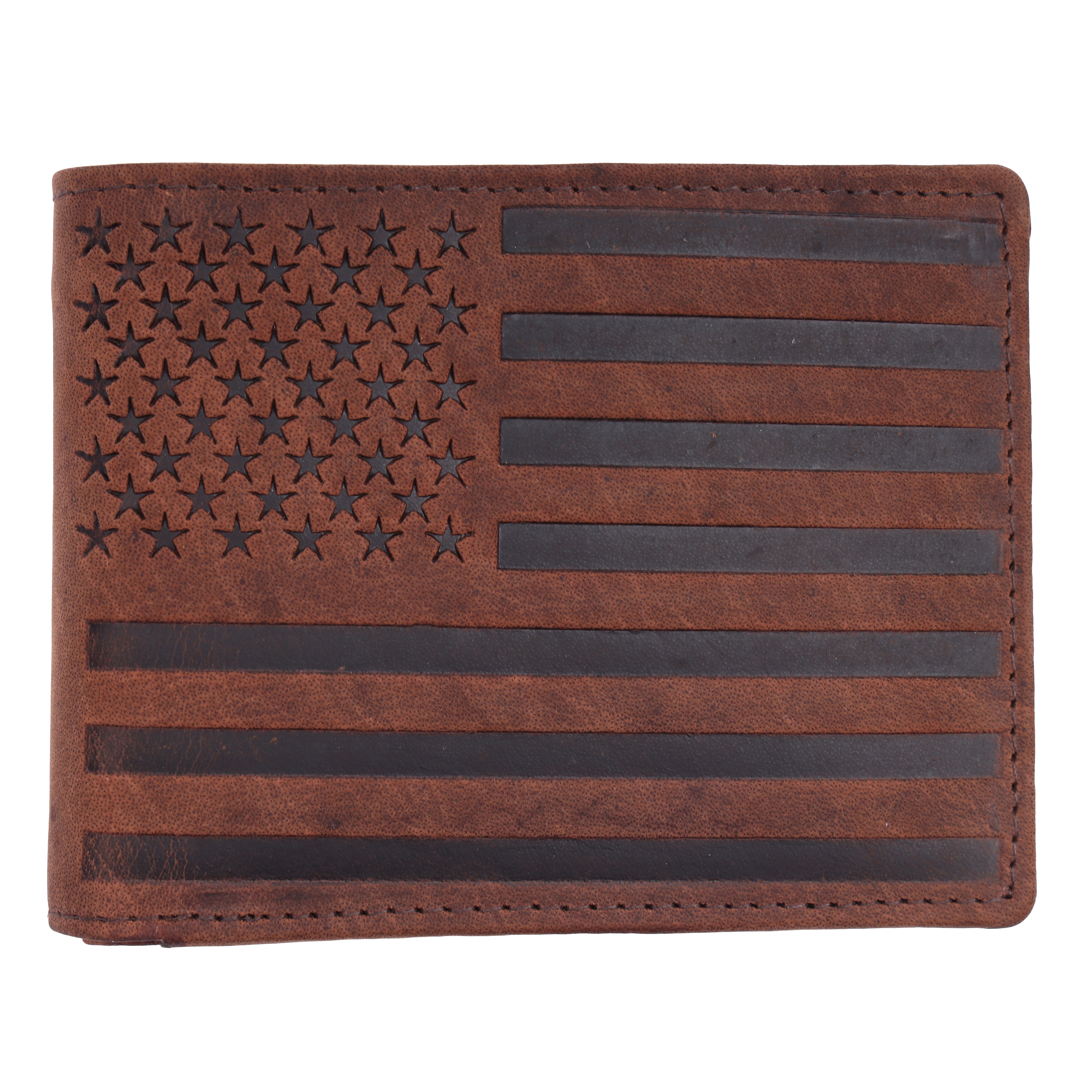 GM Leather Brown American Flag Leather Wallet