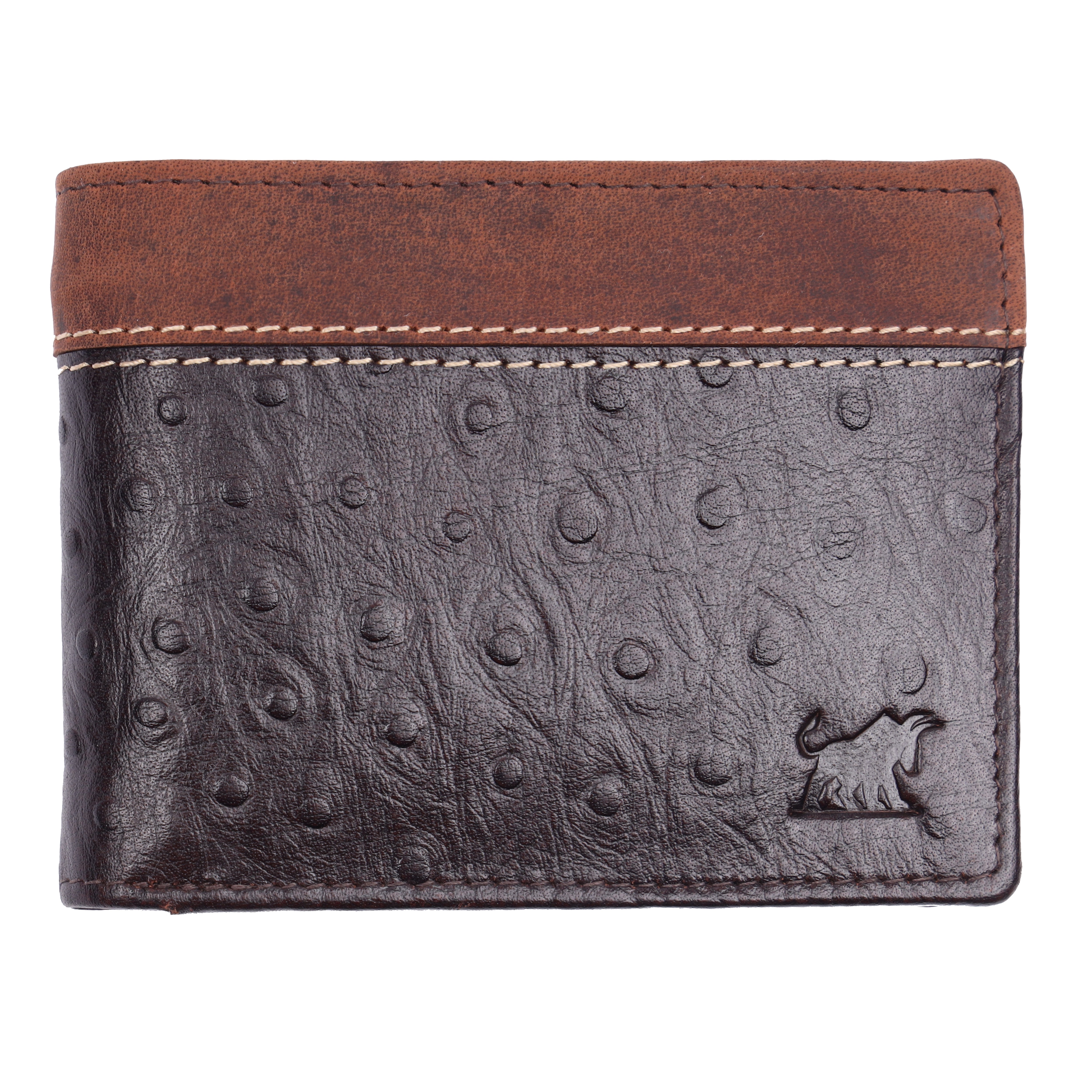 Men's Brown Bifold Ostrich Leather Wallet with RFID Protection
