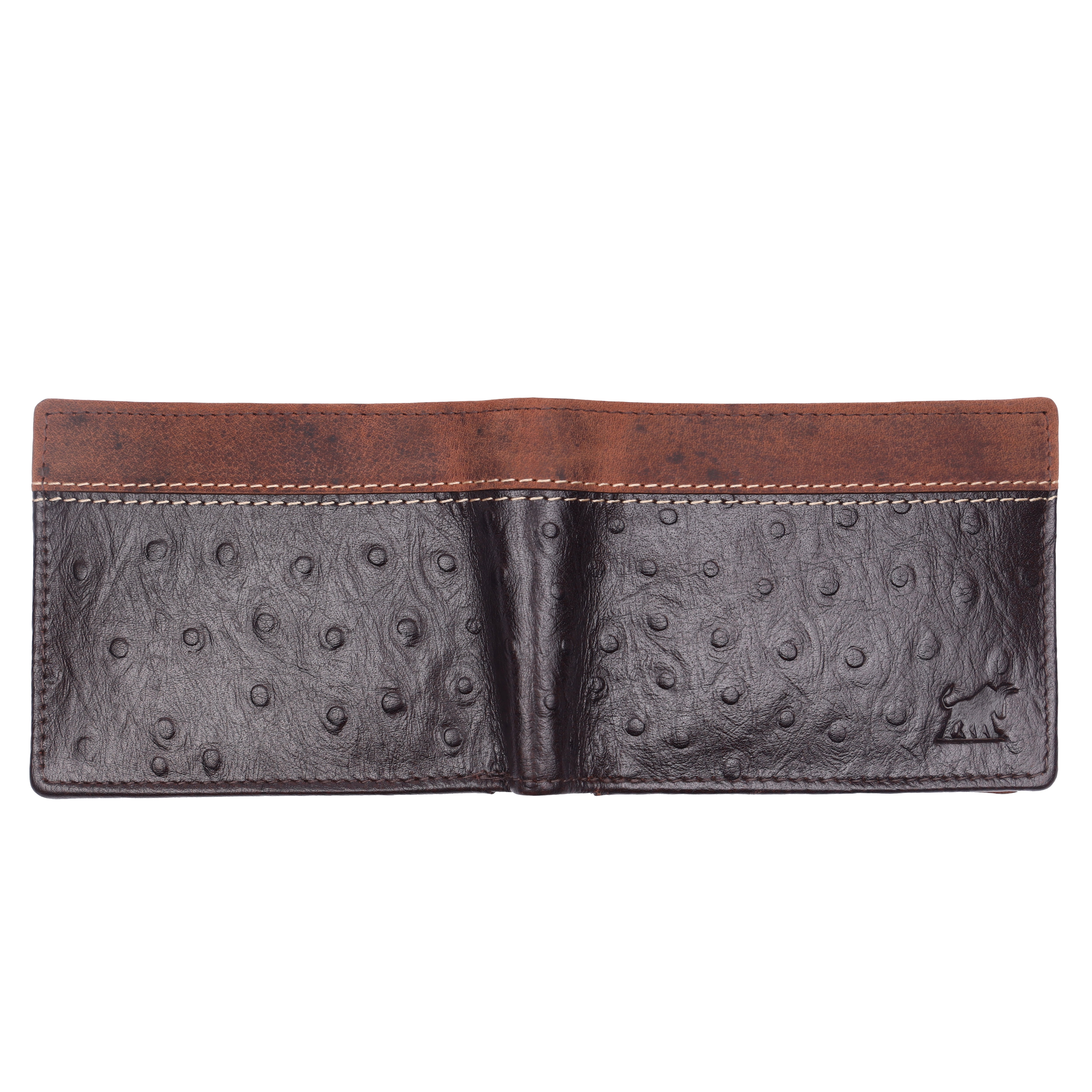 Men's Brown Bifold Ostrich Leather Wallet with RFID Protection