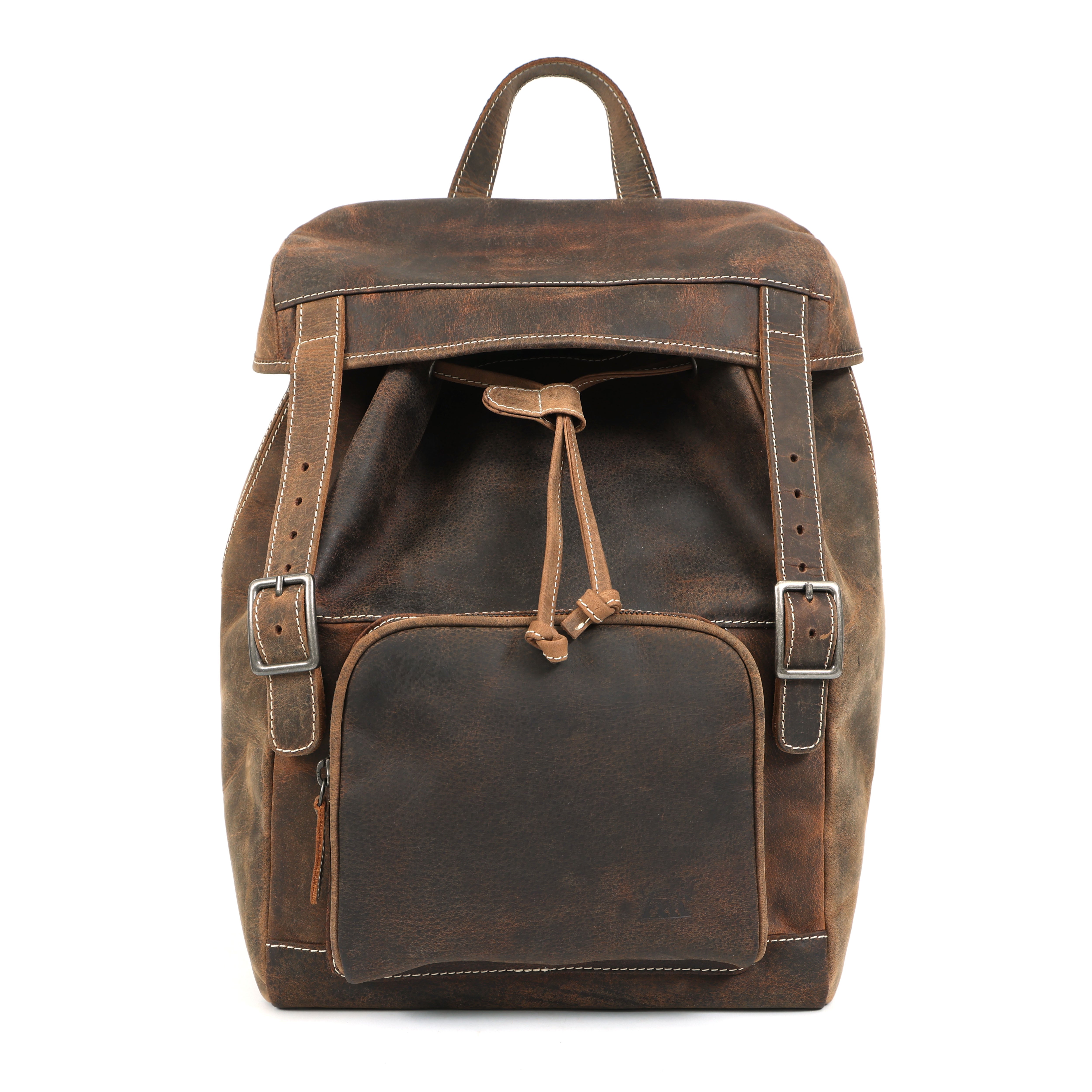 Vintage Distressed Hunter Leather Rucksack | Drawstring Backpack Brown
