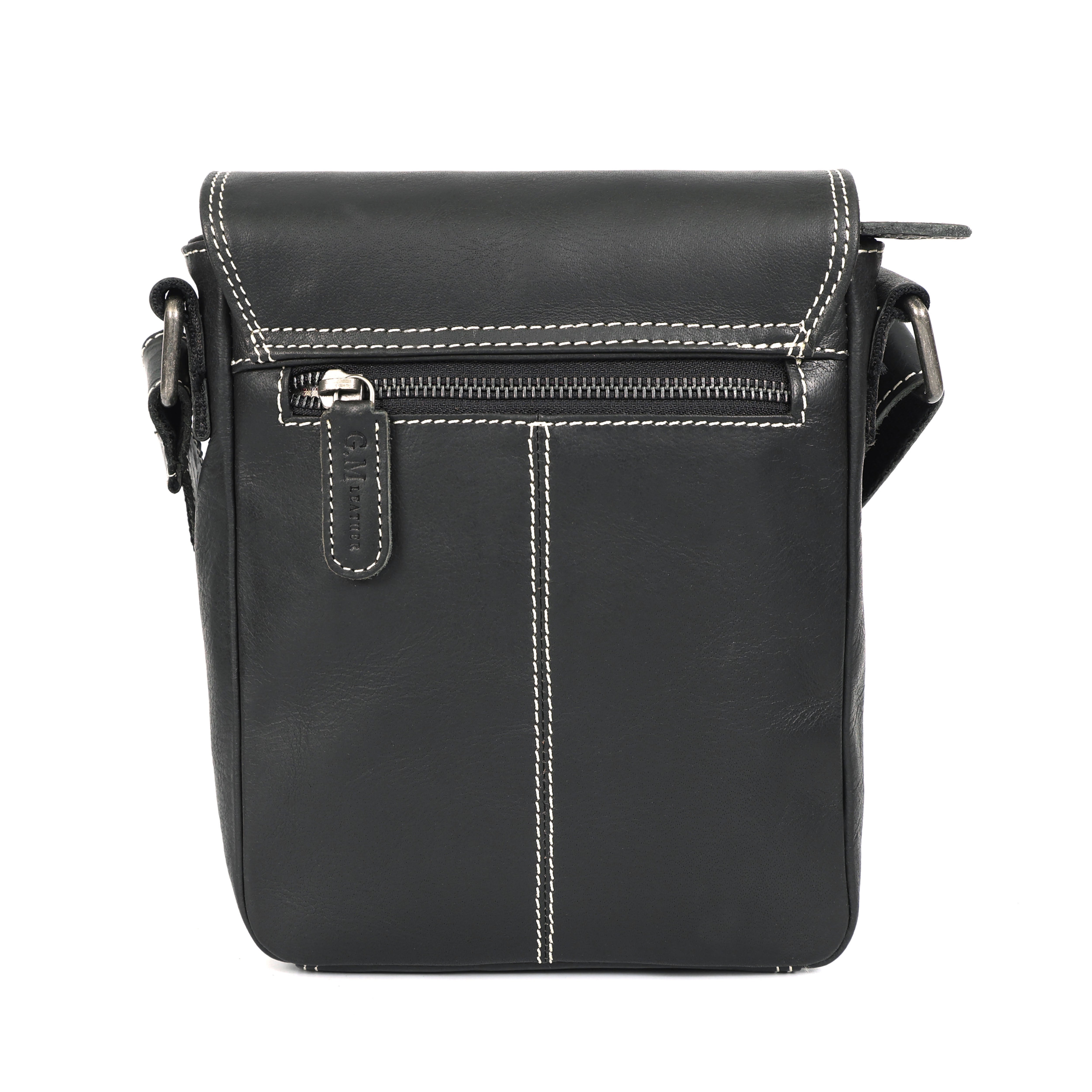 GM Leather Black Contrast-Stitch Leather Crossbody Bag Satchel(el-gm-109)