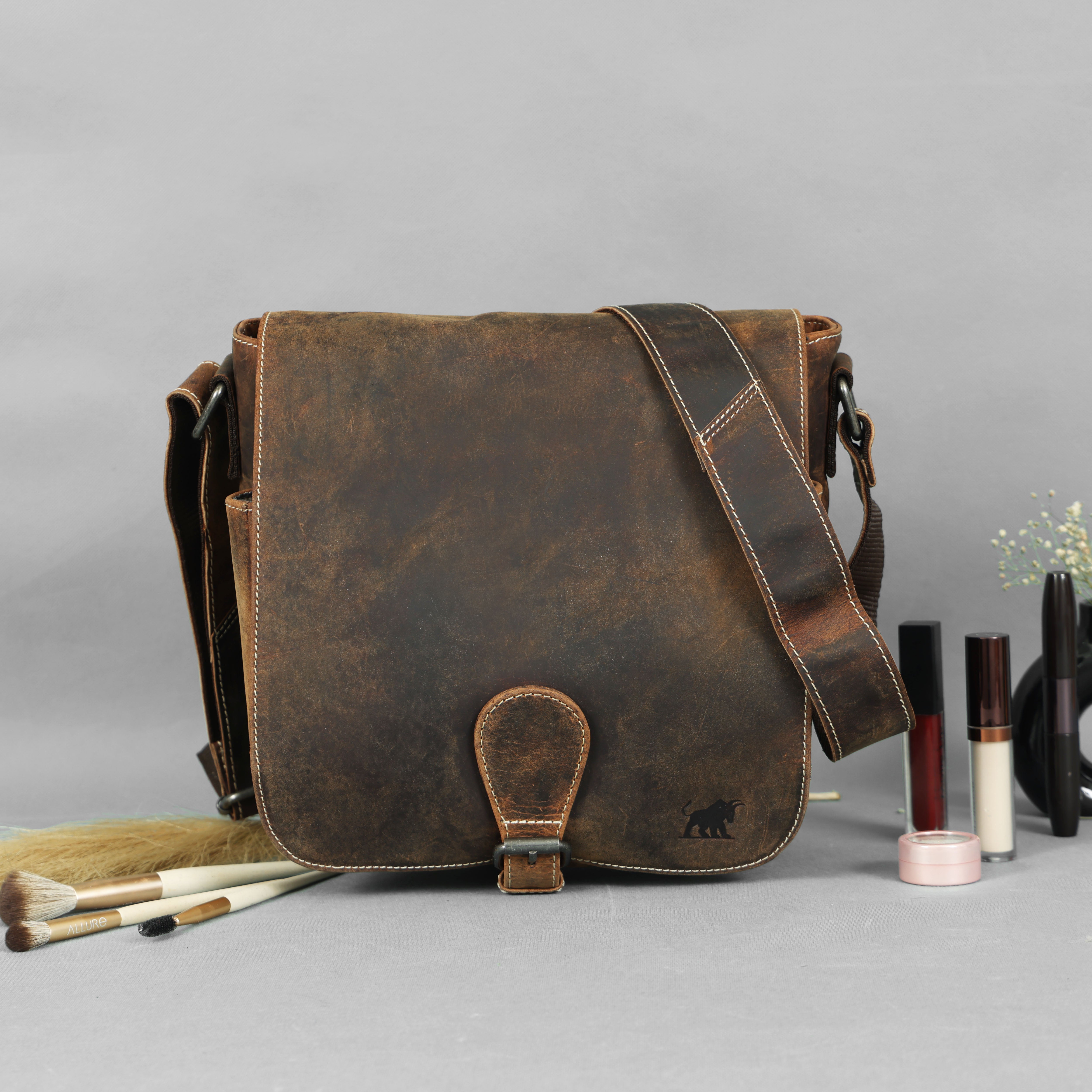 Vintage Distressed Leather Messenger Bag | Men's Satchel | GM Leather(el-gm-177)