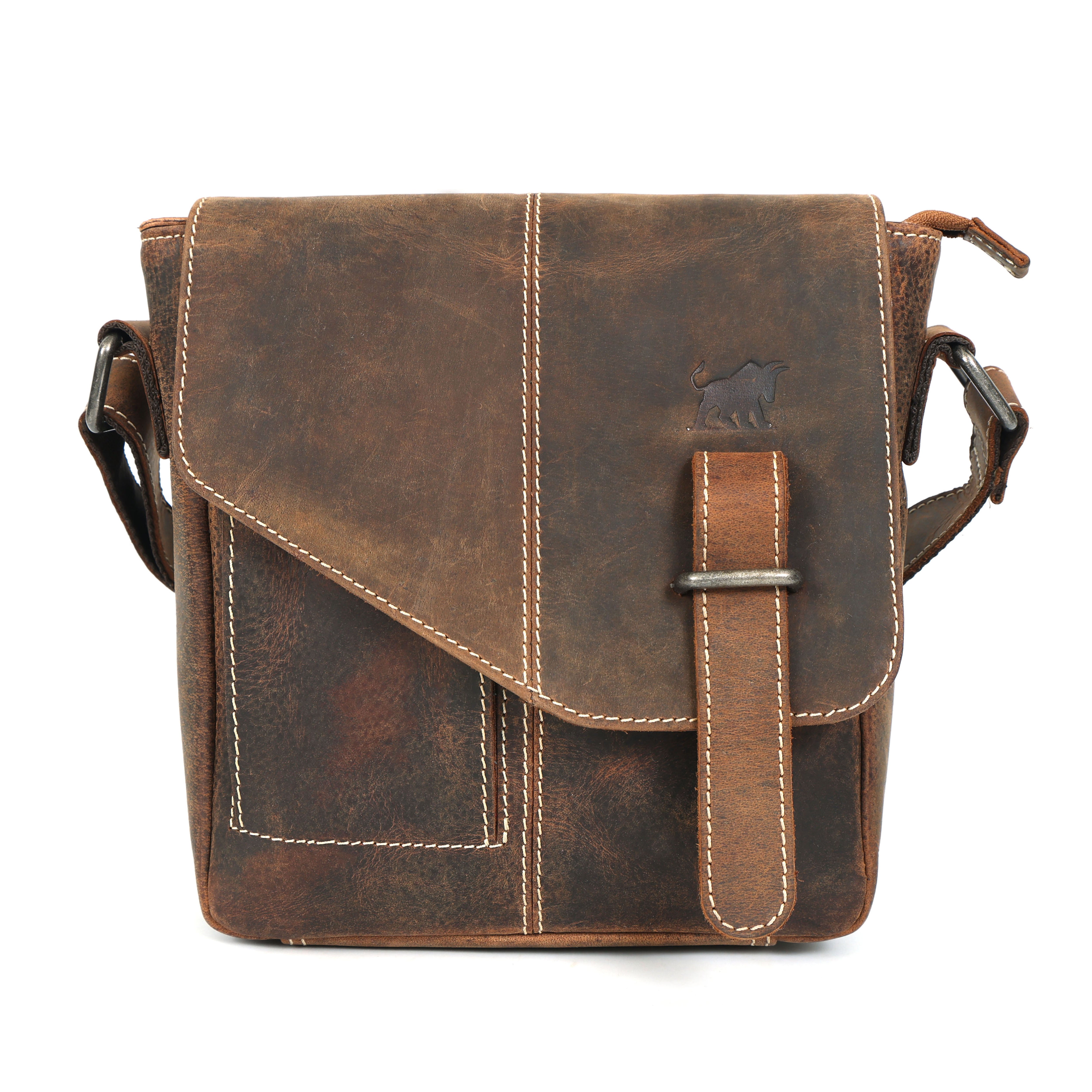 Hunter Leather Messenger Bag | Rustic Brown Satchel(151-V)