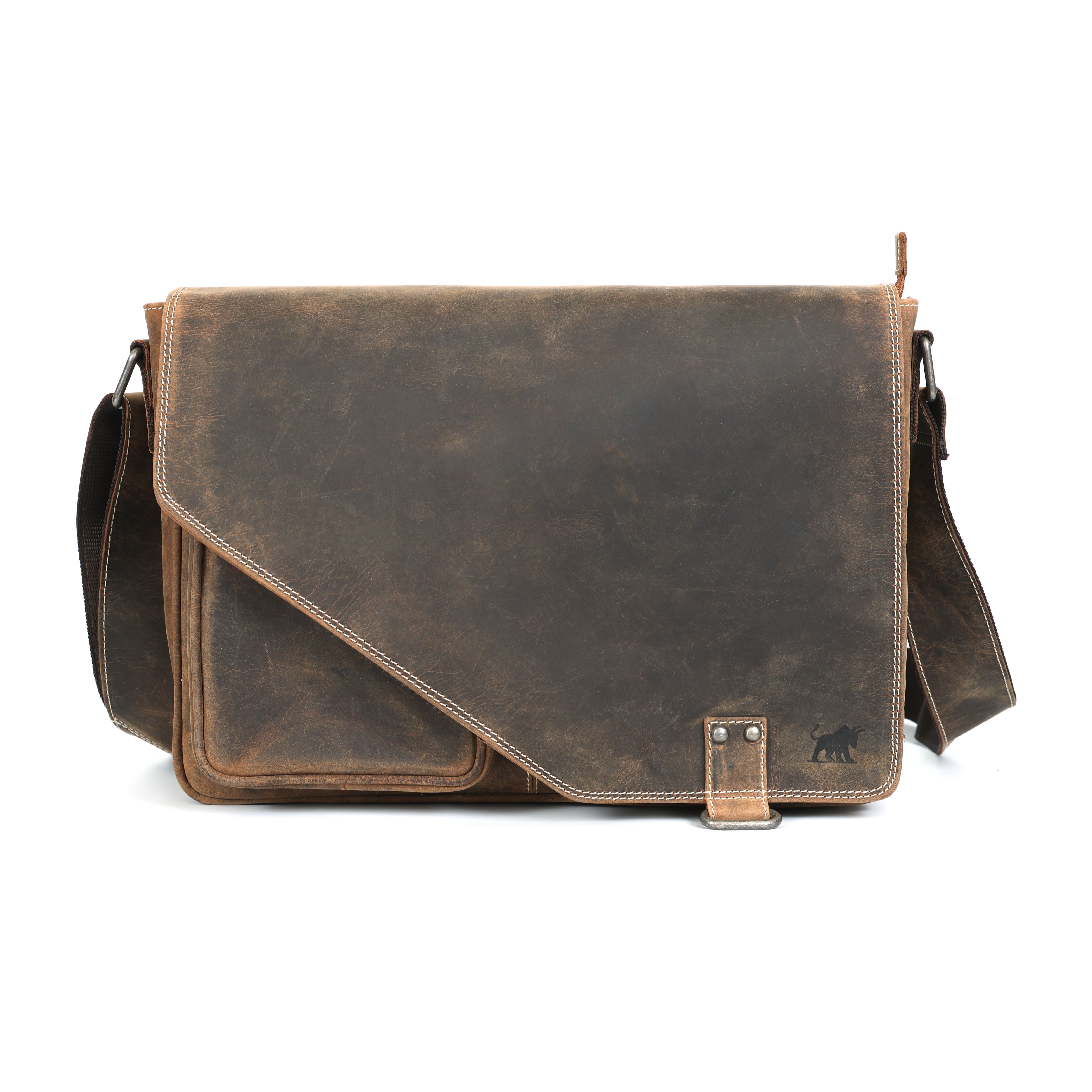 Vintage Leather Messenger Bag – Rustic Full-Grain Satchel 14" (EL-GM-121-V)