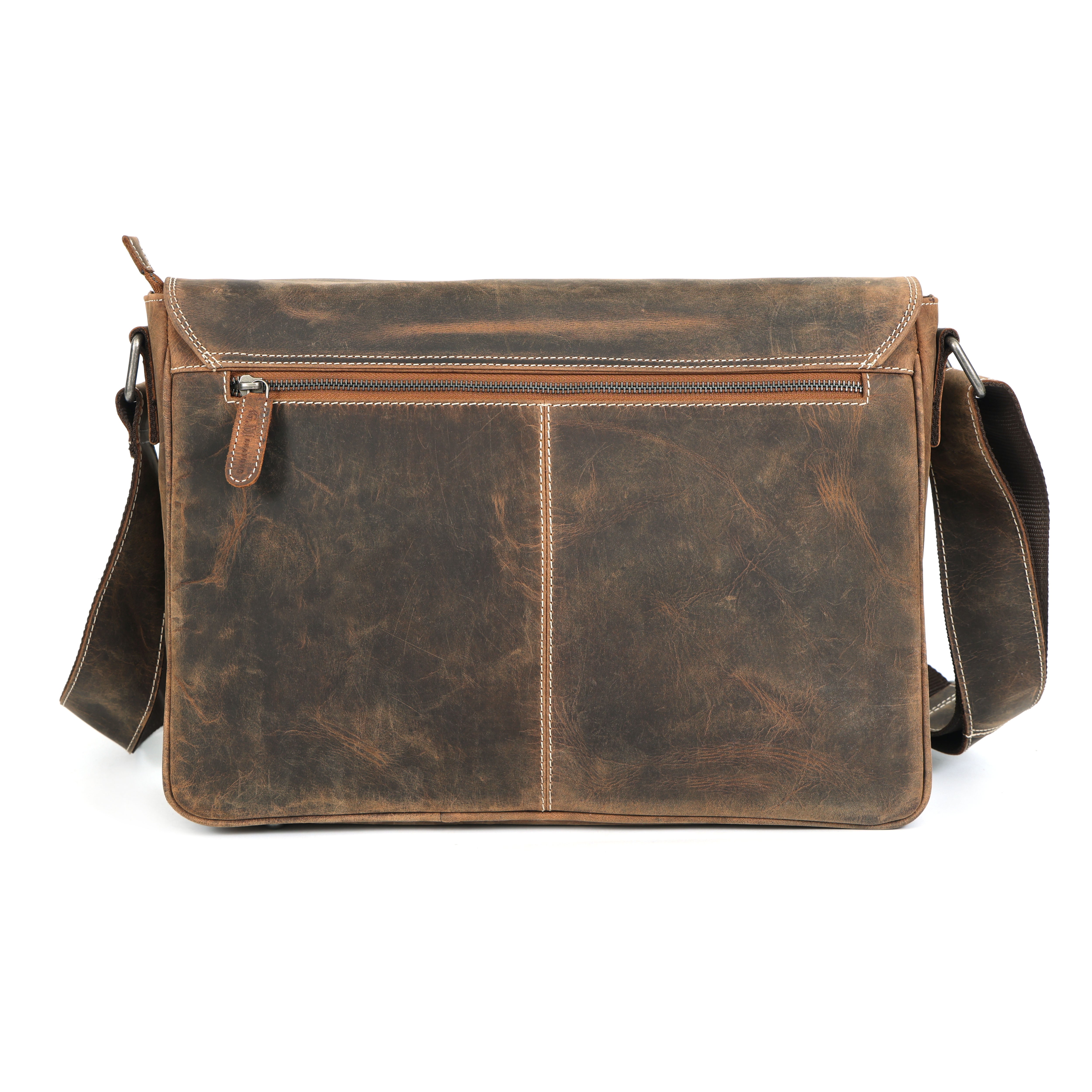 Vintage Leather Messenger Bag – Rustic Full-Grain Satchel 14" (EL-GM-121-V)
