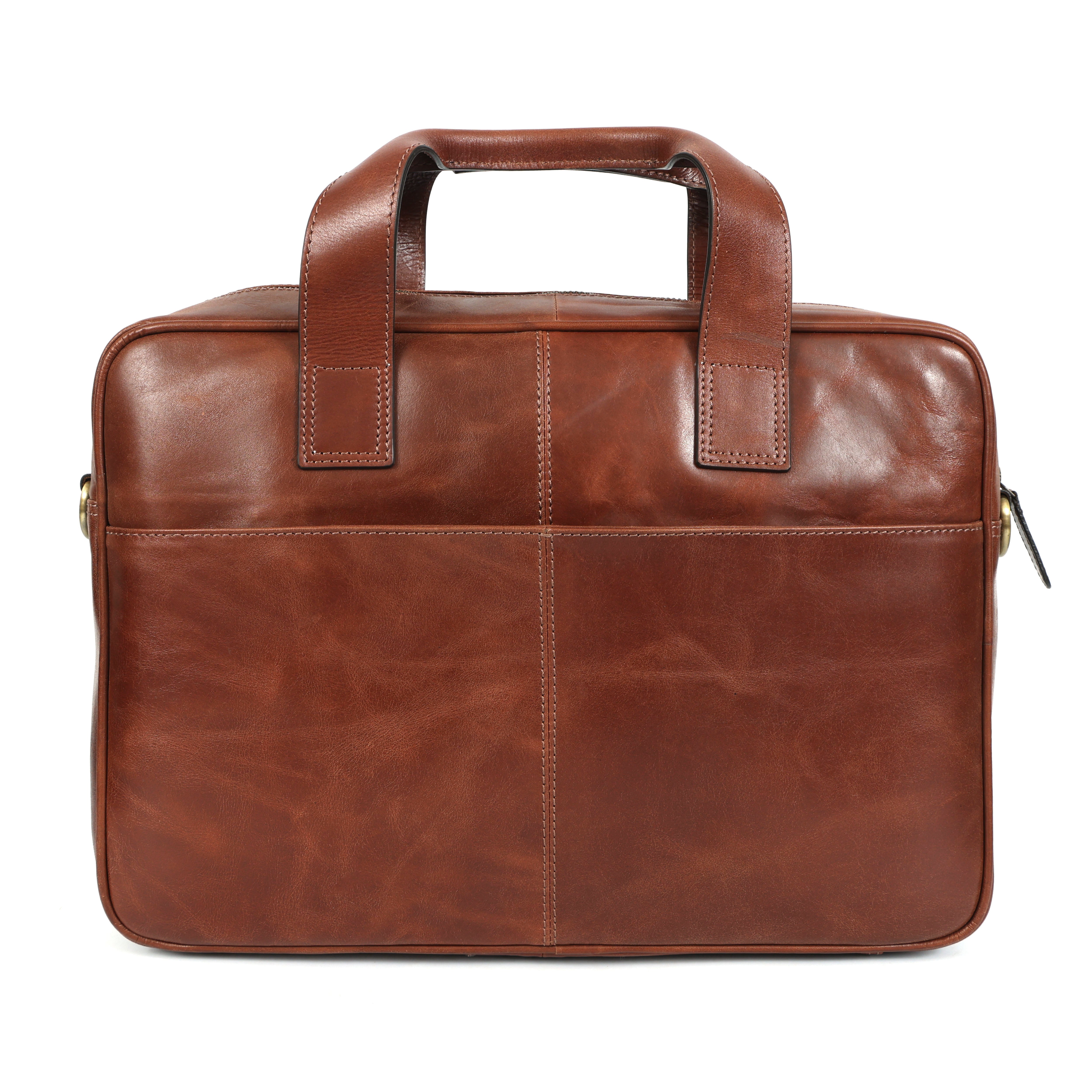 Luxury Full-Grain Leather Briefcase for Men | Tan Business Laptop Bag(EL 366)