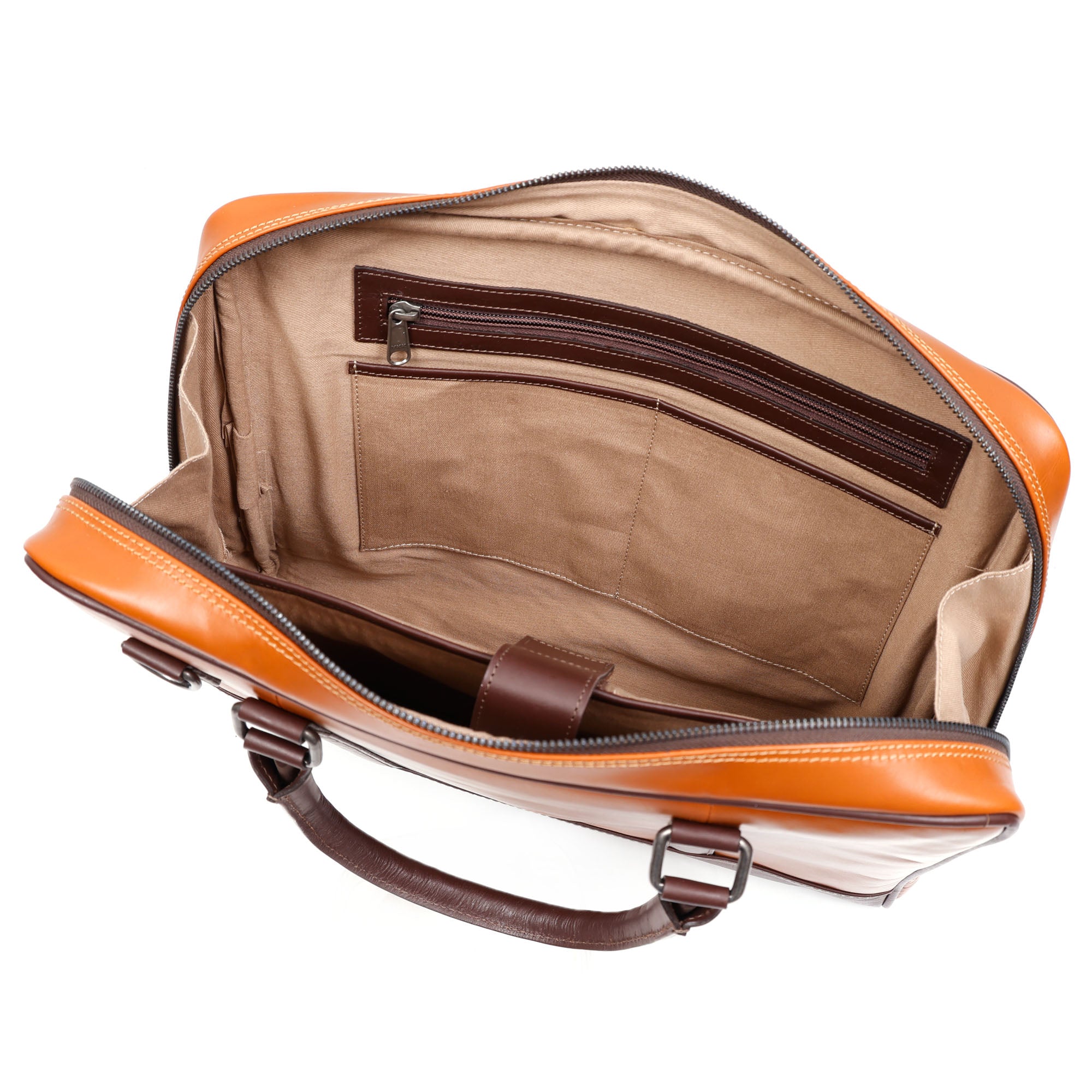 Tan and Brown Premium Leather Briefcase - Laptop Business Bag