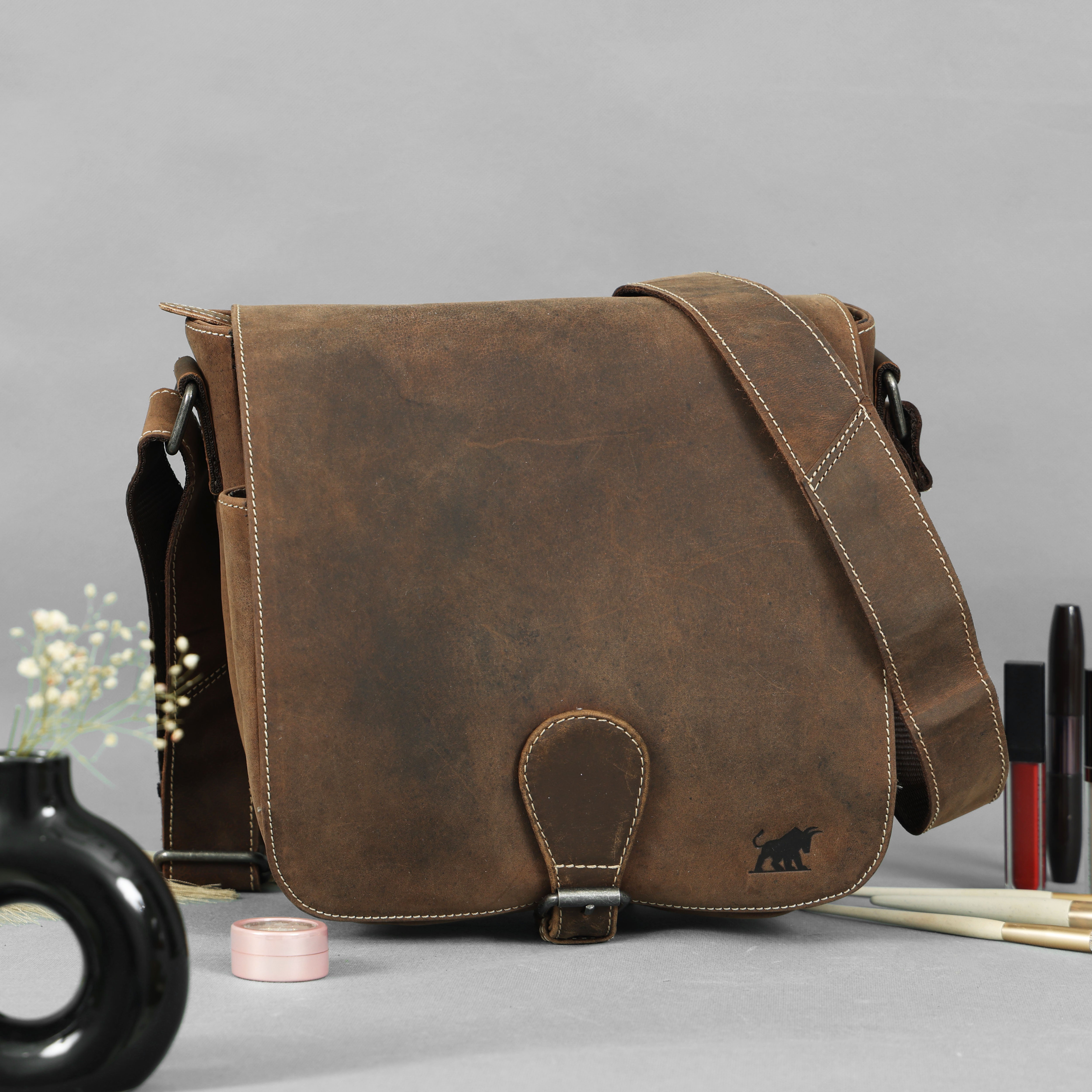 Vintage Distressed Leather Messenger Bag | Men's Satchel | GM Leather(el-gm-177)