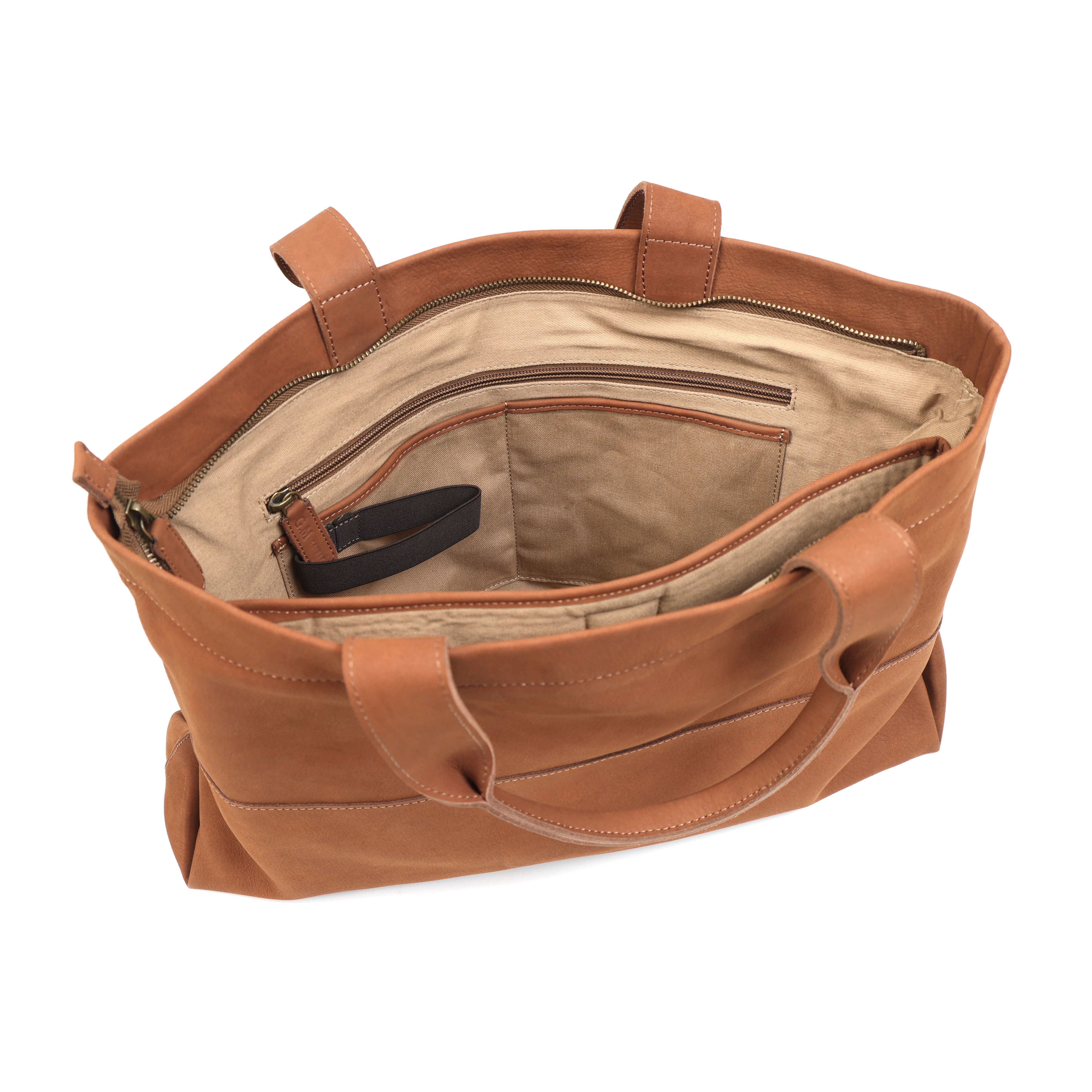 Sacha Cognac Leather Shopper Tote for Laptop(EL-GM-513-E)