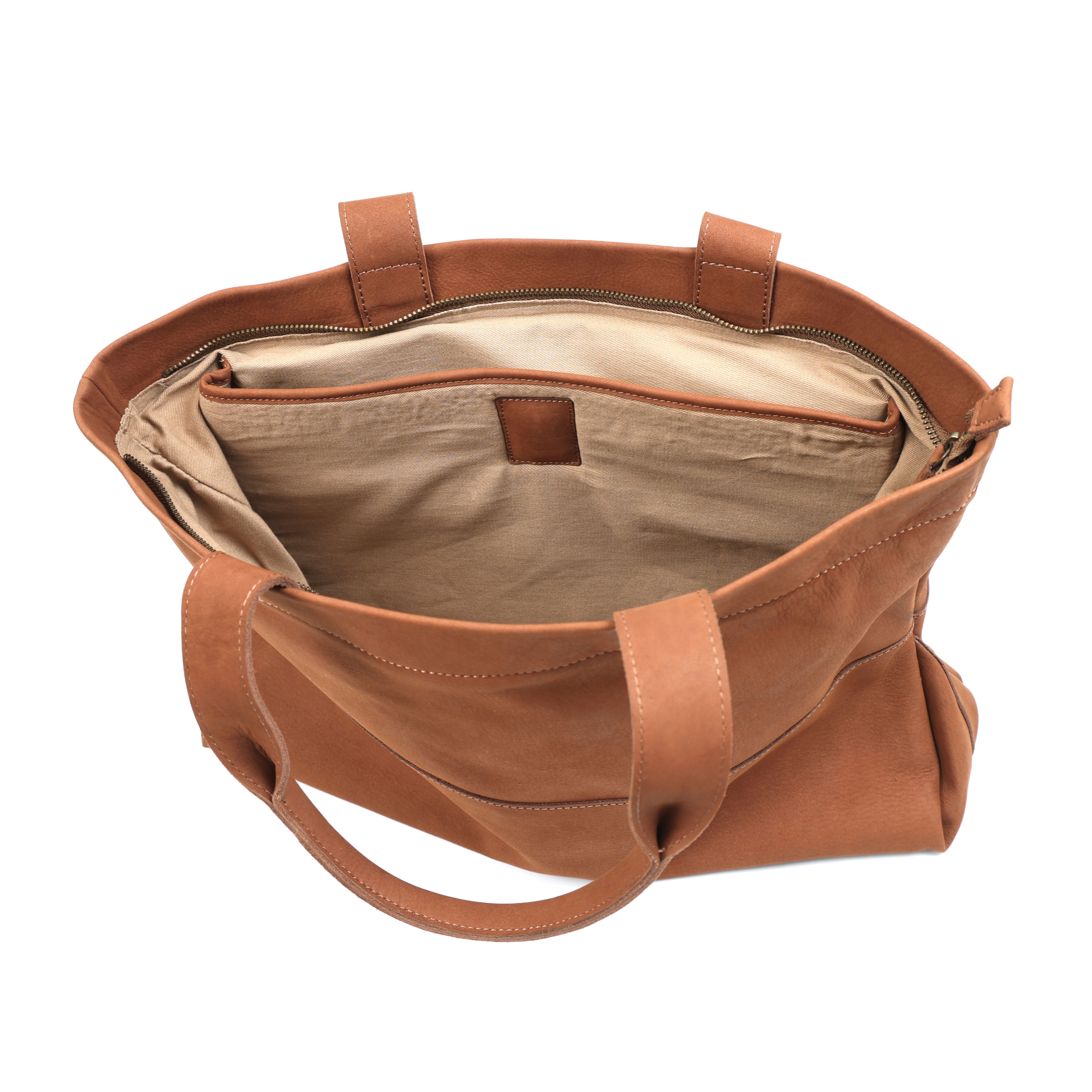 Sacha Cognac Leather Shopper Tote for Laptop(EL-GM-513-E)