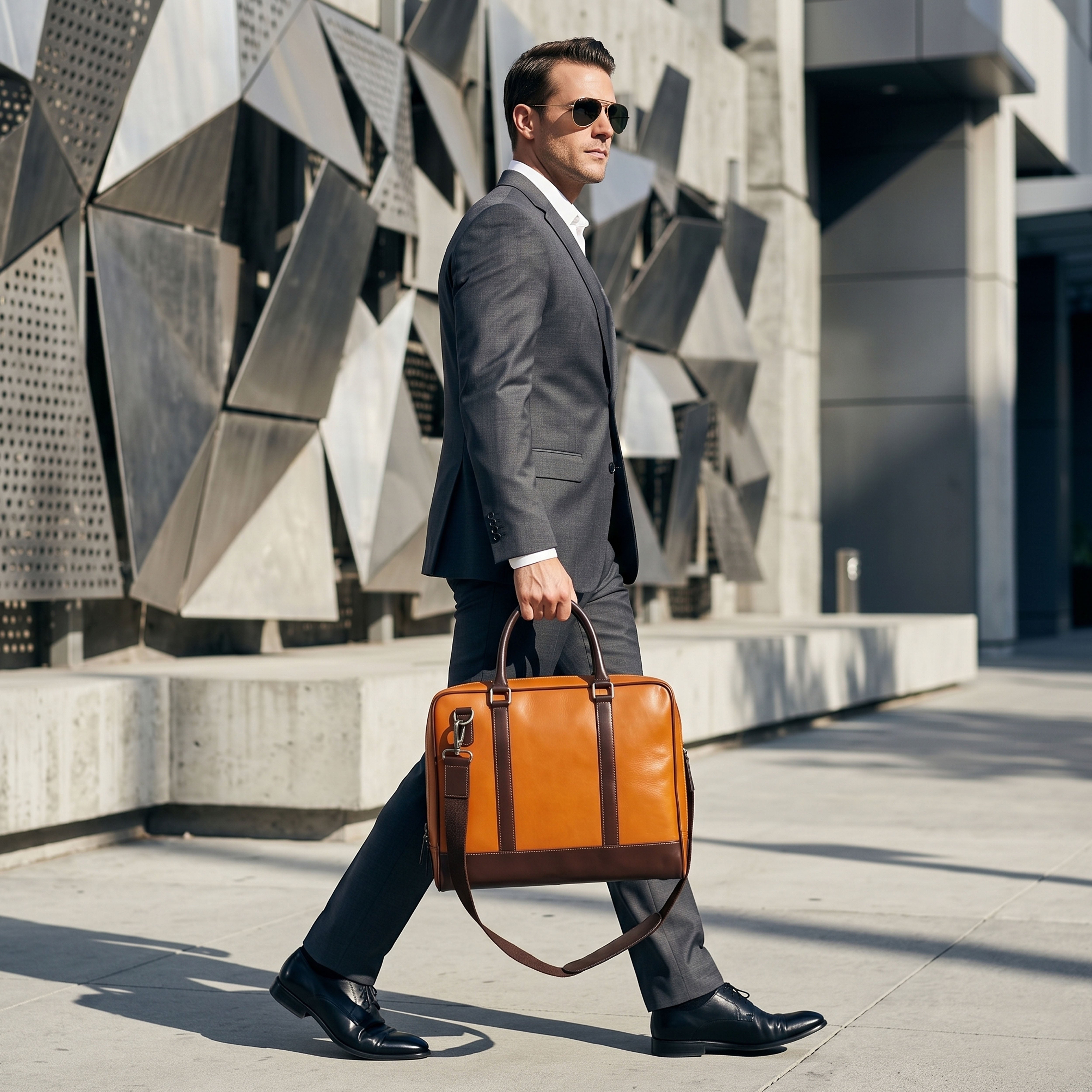Tan and Brown Premium Leather Briefcase - Laptop Business Bag