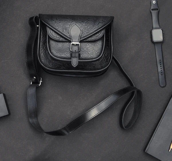 Embossed Leather sling bag floral