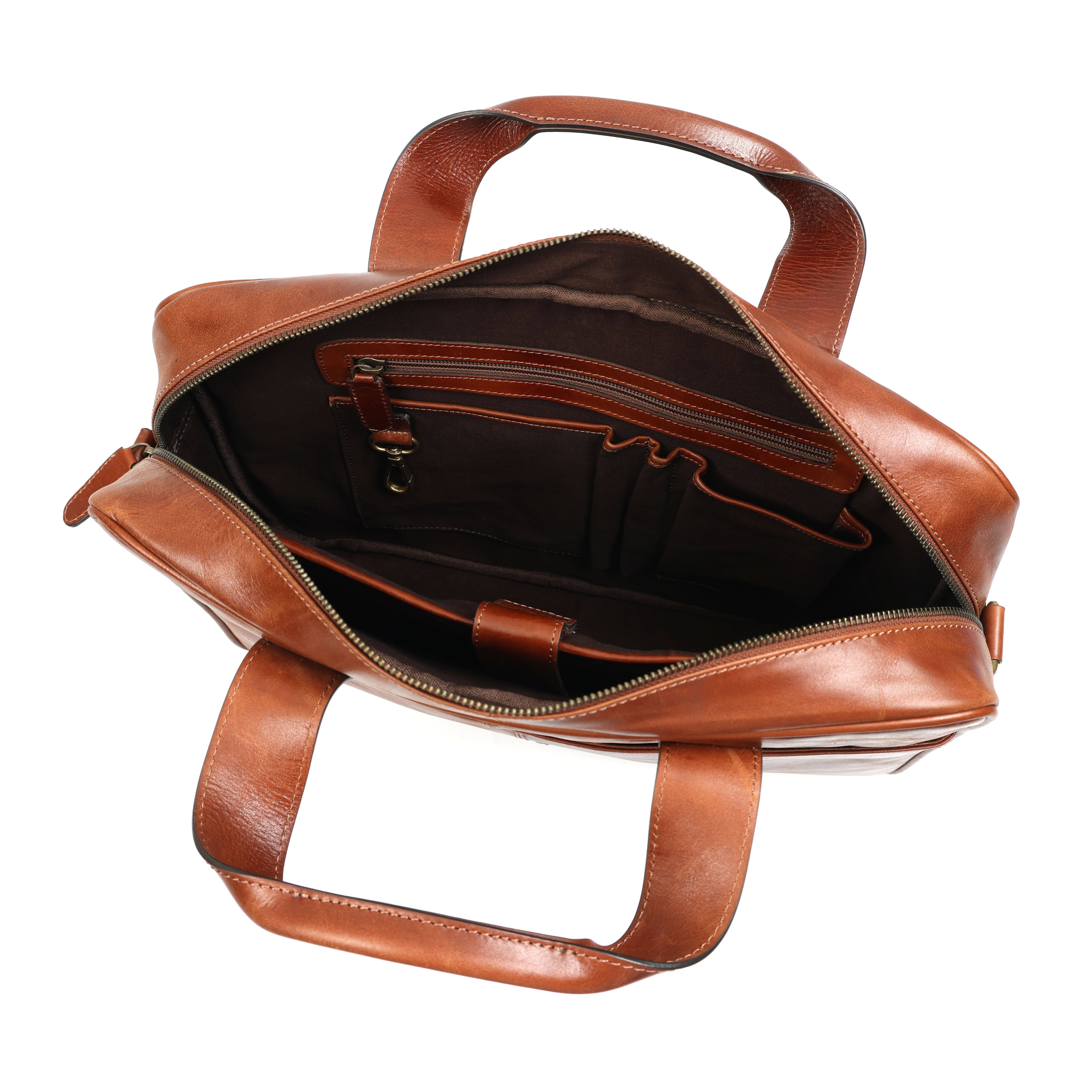 Luxury Full-Grain Leather Briefcase for Men | Tan Business Laptop Bag(EL 366)