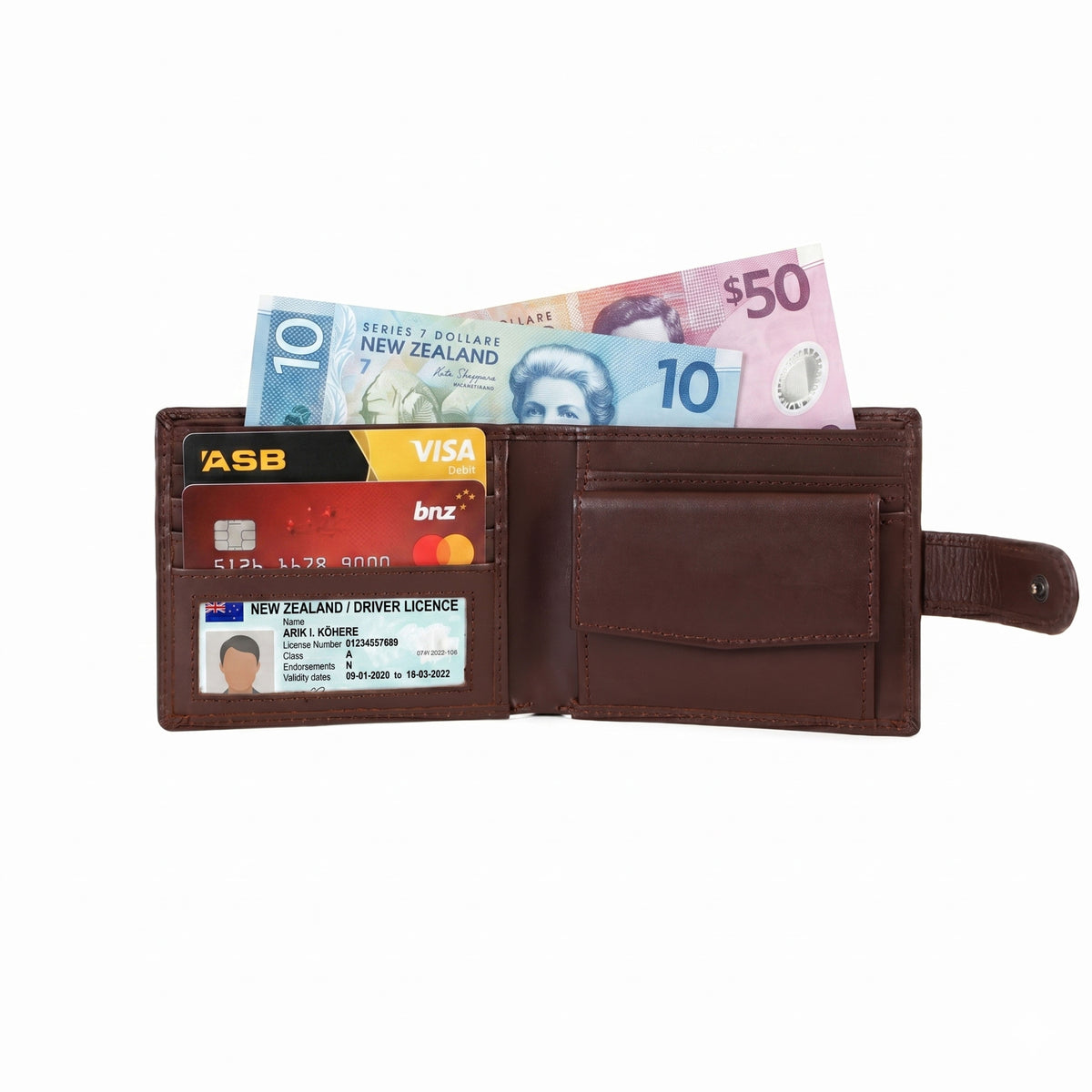 GM Leather RFID Brown Leather Wallet with Coin Pocket(EL-GM-W21)