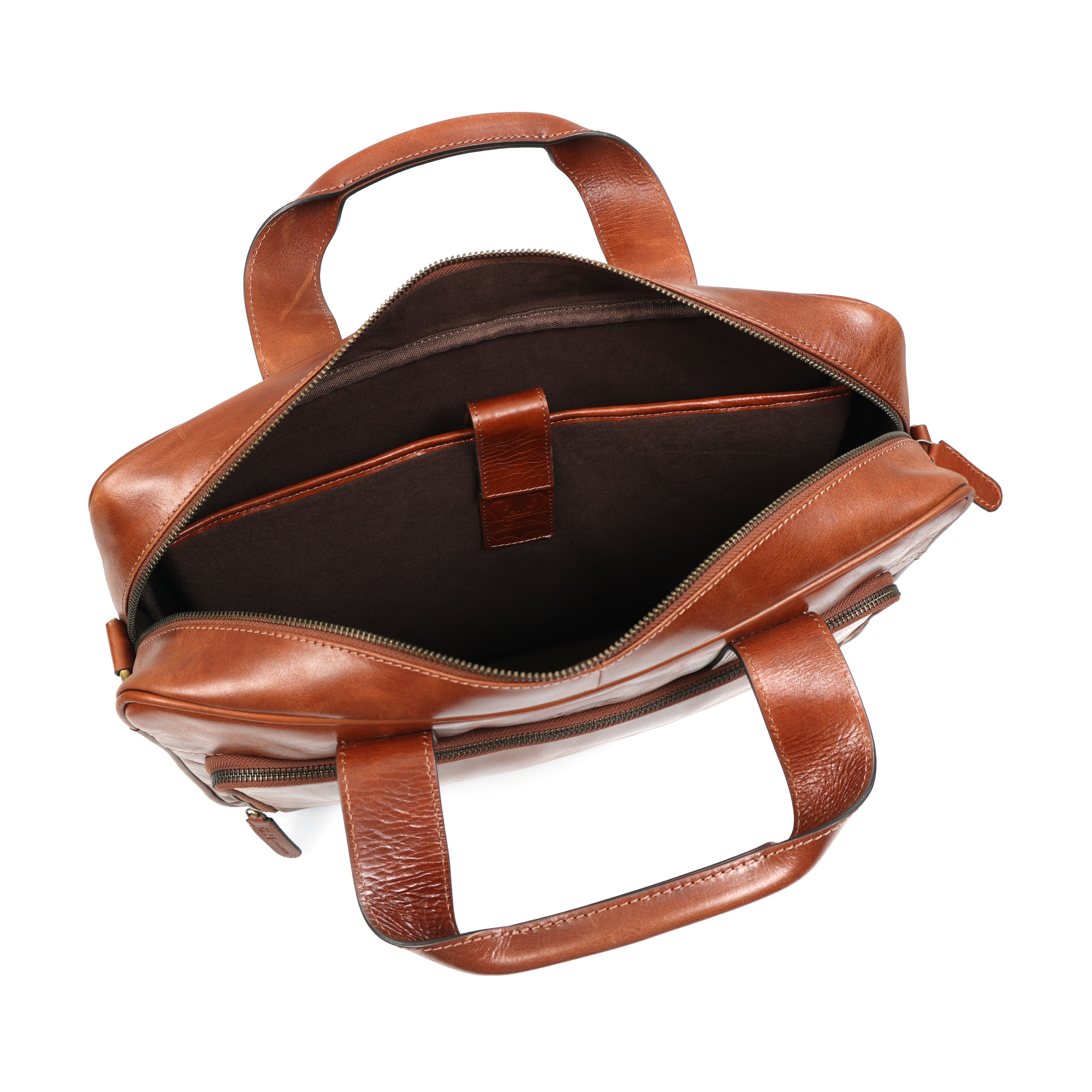 Luxury Full-Grain Leather Briefcase for Men | Tan Business Laptop Bag(EL 366)