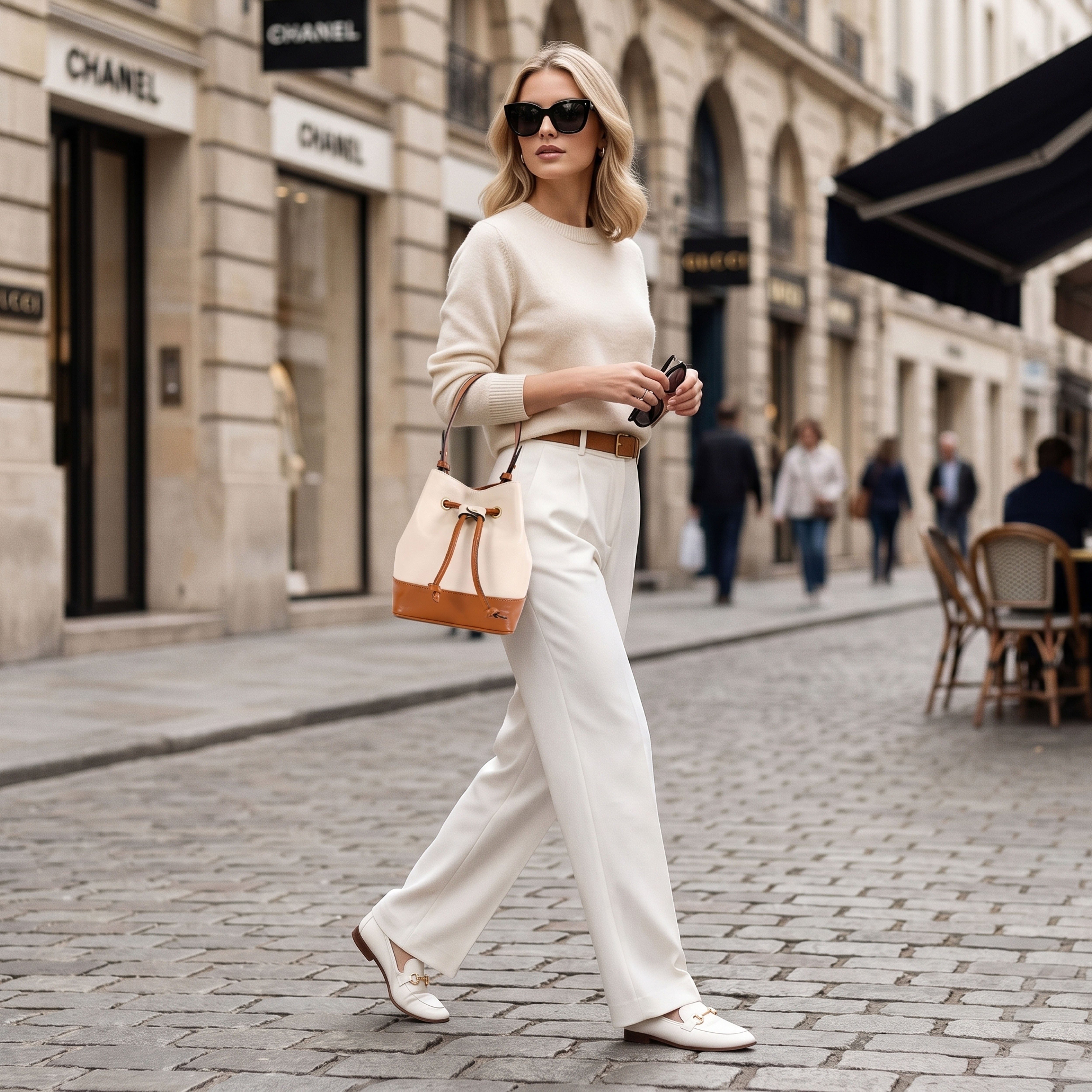 GM Leather Cream Leather Bucket Bag NZ(El-gm-46-f)